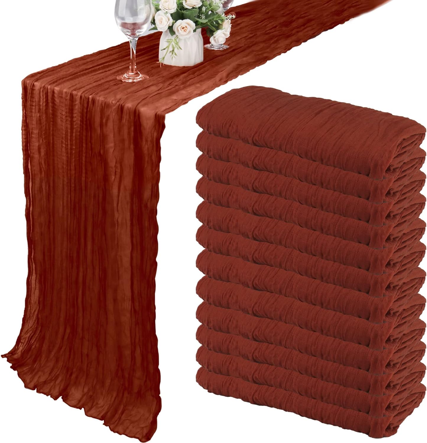 12 Pack 10Ft Cheesecloth Table Runner 35x120 Inch Boho Gauze Table Runner Cheese Cloth Long Romantic Table Runners for Wedding Bridal Shower Birthday Party Table Decor (Dusty Sage Green)