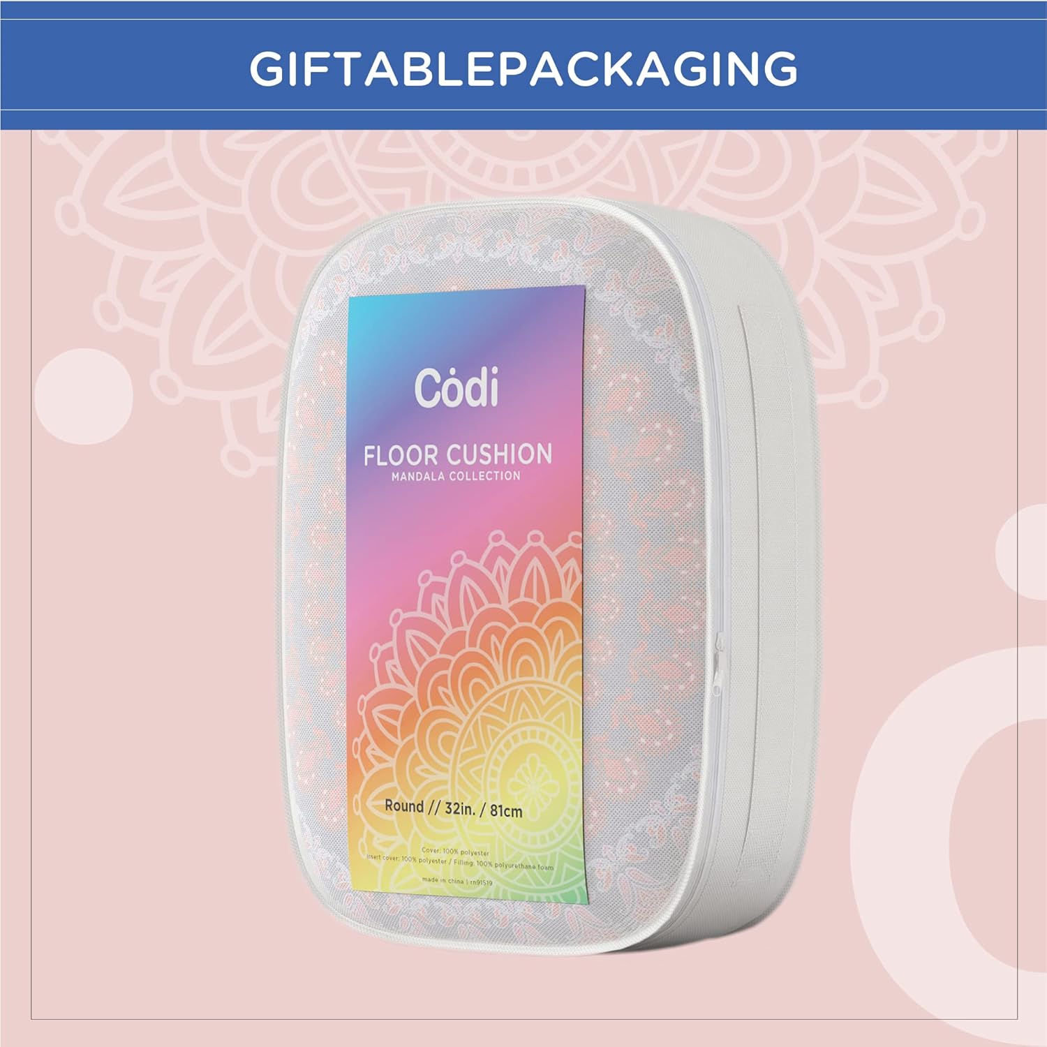 Codi Meditation Floor Pillow Set of 2, Round Large Pillows Seating for Adults, Bohemian Mandala Circle Cushion for Outdoor Fireplace Yoga Living Room, 32 Inch, Memory Foam Added, Purple Orchid New