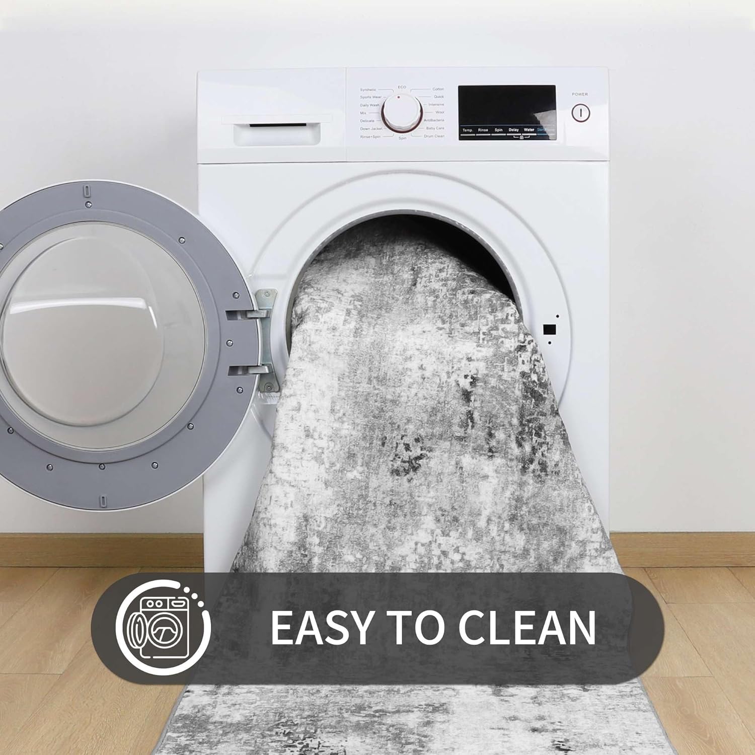 Living Room Rug 8x10 Gray Area Rugs Machine Washable Abstract Boho Large Rug Non-Slip Non-Shedding Faux Wool Indoor Vintage Carpet for Bedroom, Classroom, Dining Room, Kids Playroom