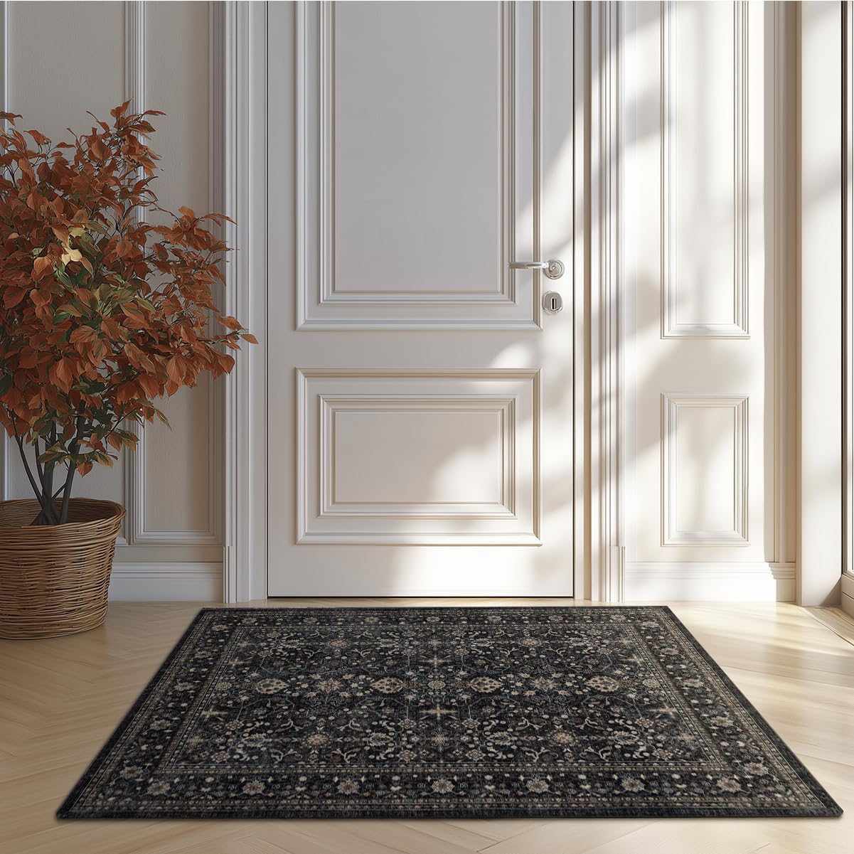 Ruaruarug Area Rug Non Slip Machine Washable Ultra Soft Living Room/Bedroom/Kitchen/Outdoor/Classroom Black Grey, 8'×10'