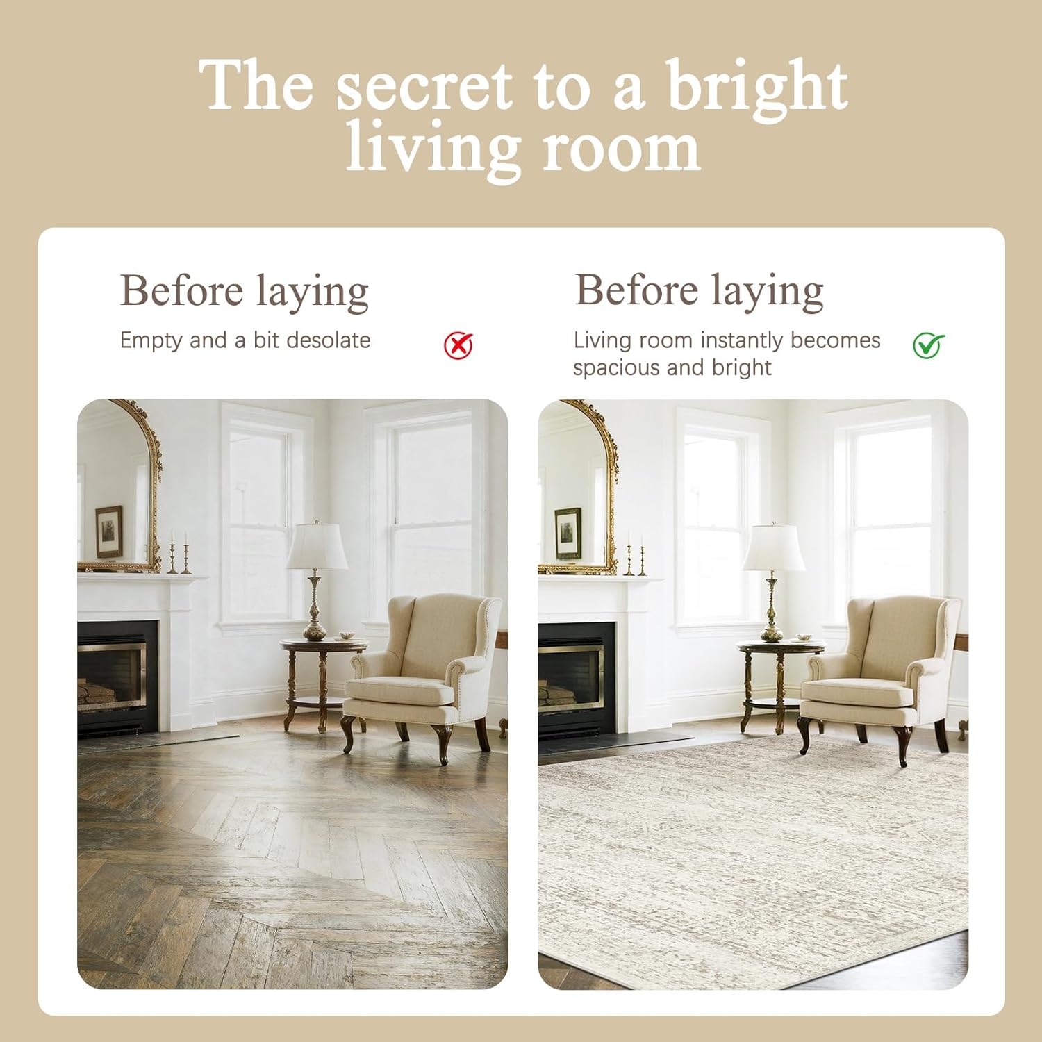 Srugn Washable Rugs 8x10 Area Rugs for Living Room,Ultra Soft Faux Wool Retro Rugs for Bedroom,Dining Room,Non Slip&Non-Shedding Low Pile Vintage Print Rug Indoor Large Carpets for Home Office Decor