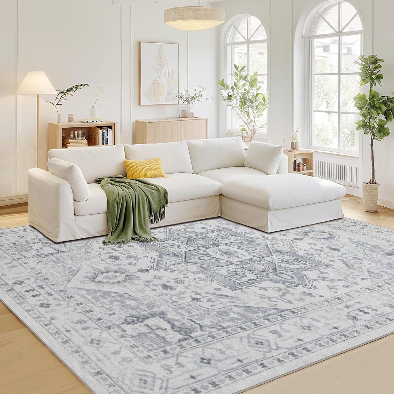 Srugn Washable Rugs 8x10 Area Rugs for Living Room,Ultra Soft Faux Wool Retro Rugs for Bedroom,Dining Room,Non Slip&Non-Shedding Low Pile Vintage Print Rug Indoor Large Carpets for Home Office Decor
