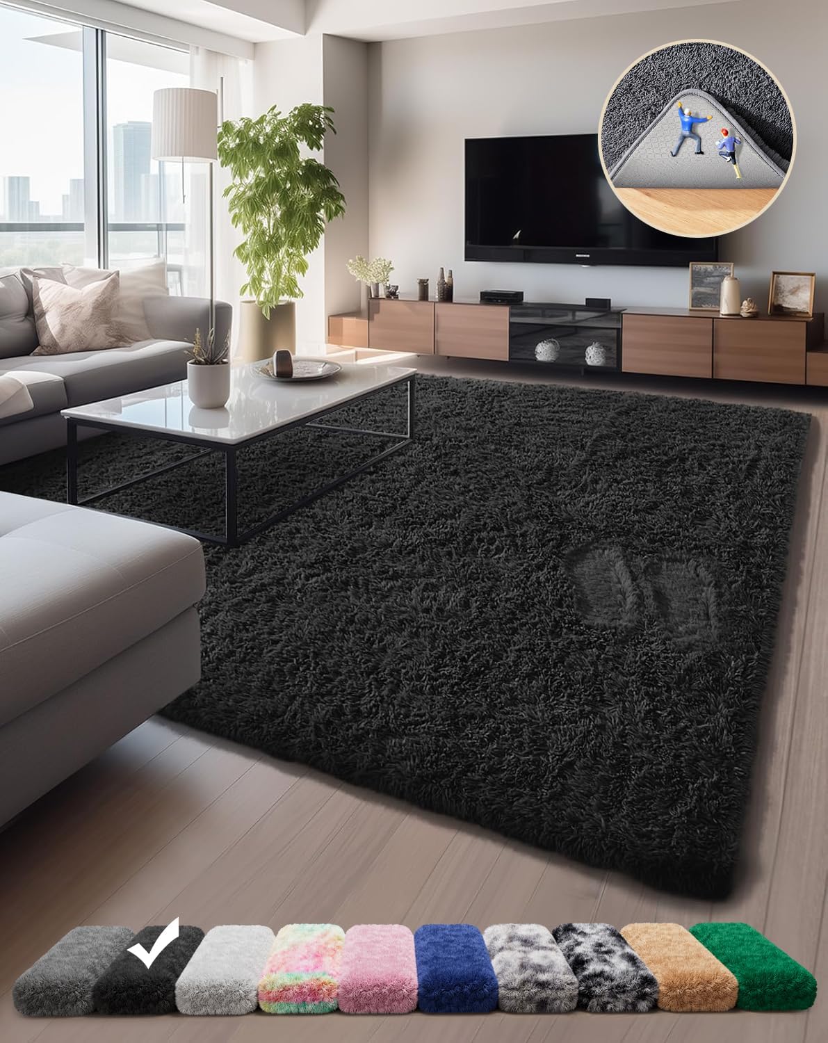 Ophanie Area Rugs 9x12 Living Room, Large Grey Bedroom Carpet, Big Shag Indoor Thick Soft Nursery Rug, Gray Fluffy Carpets for Boy and Girls Room Dorm Home Decor Aesthetic