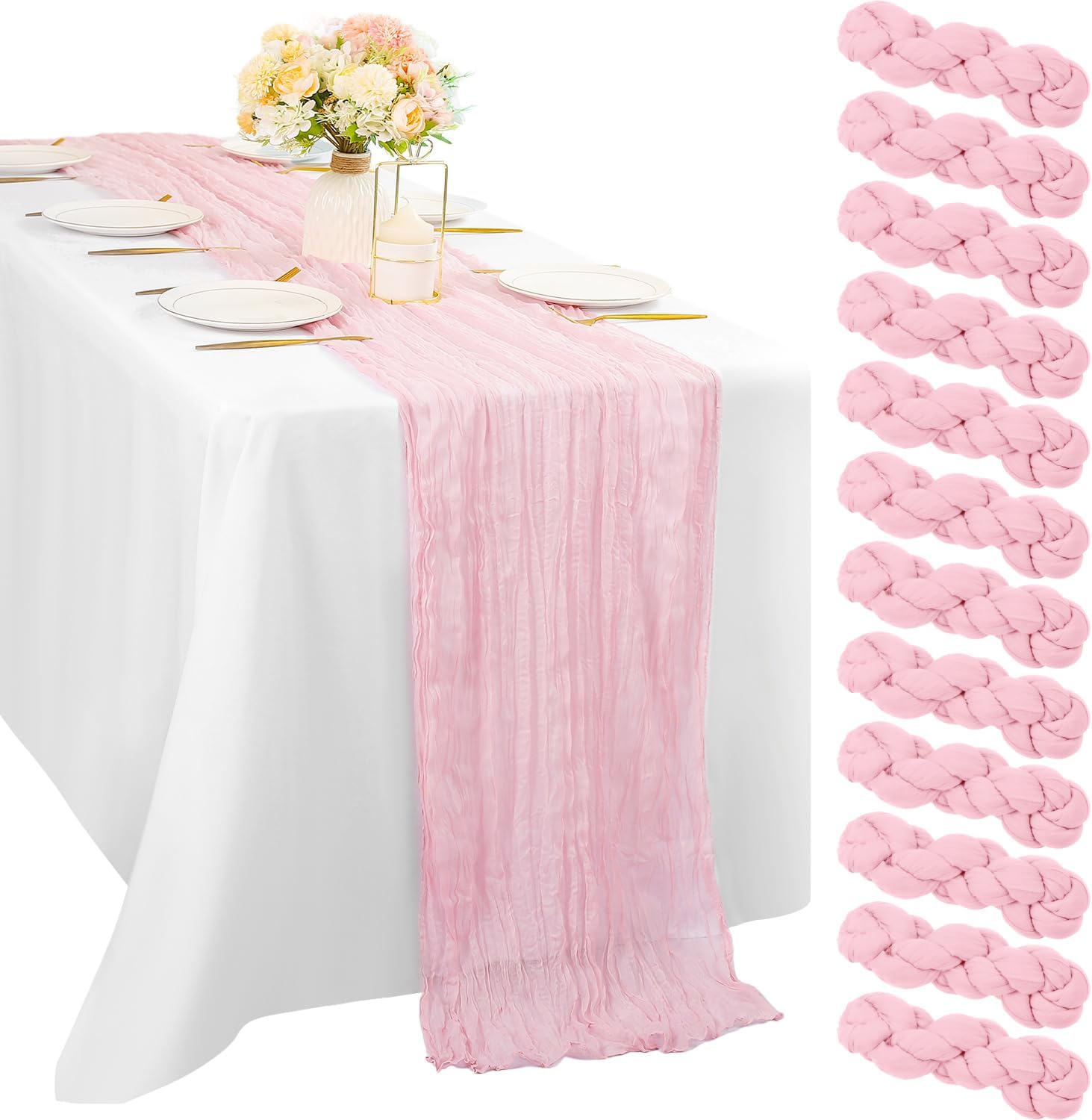 12 Pcs 10FT Sage Green Cheesecloth Table Runner 35 x 120 Inches Long Runner for Tables Gauze Fabric Boho Table Runner Decoration Rustic Sheer Runner for Wedding Baby Shower Birthday Party (Sage Green)