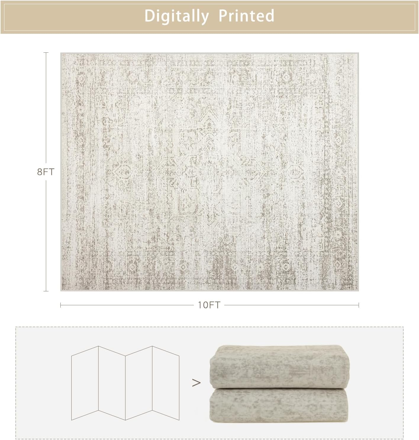 Srugn Washable Rugs 8x10 Area Rugs for Living Room,Ultra Soft Faux Wool Retro Rugs for Bedroom,Dining Room,Non Slip&Non-Shedding Low Pile Vintage Print Rug Indoor Large Carpets for Home Office Decor