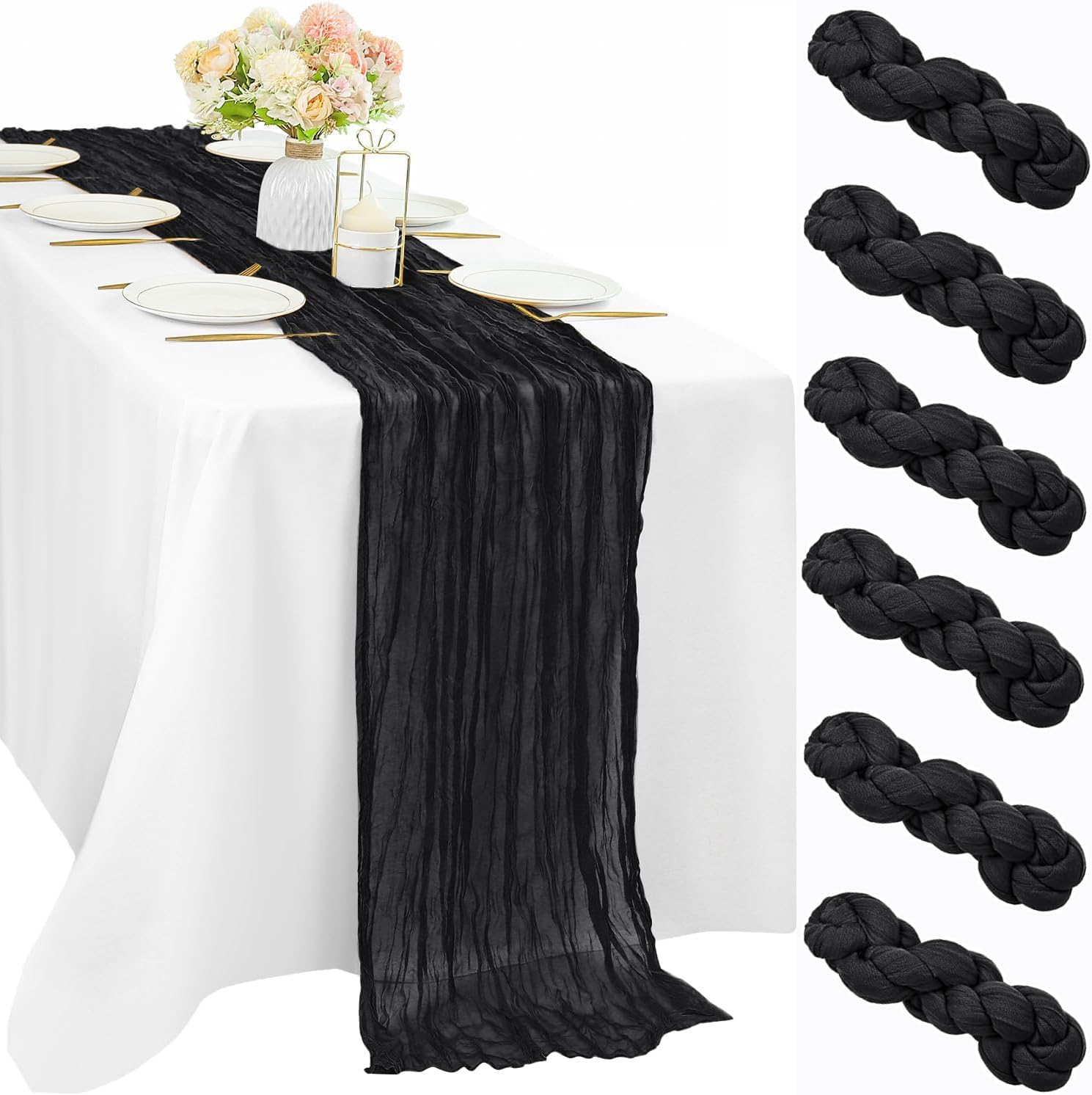 12 Pcs 10FT Sage Green Cheesecloth Table Runner 35 x 120 Inches Long Runner for Tables Gauze Fabric Boho Table Runner Decoration Rustic Sheer Runner for Wedding Baby Shower Birthday Party (Sage Green)