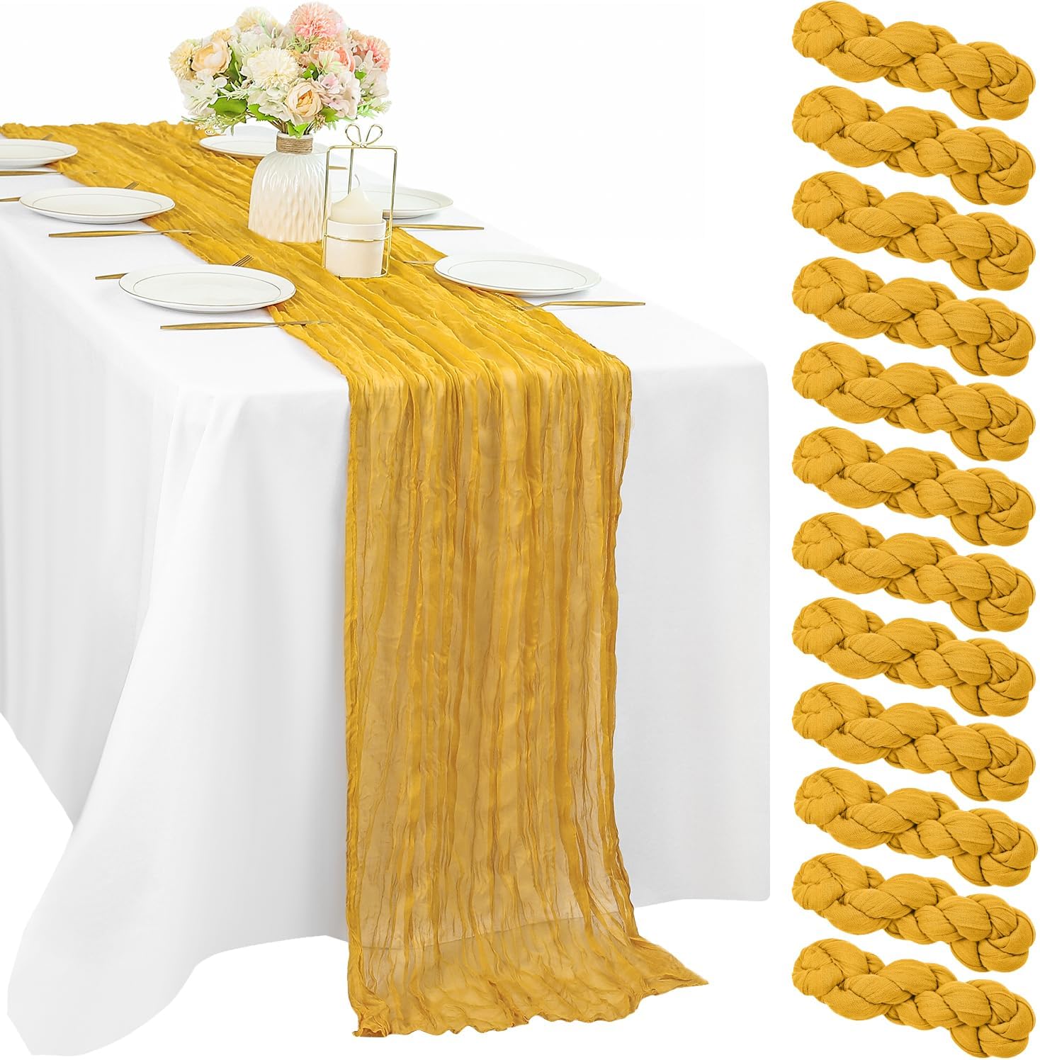 12 Pcs 10FT Sage Green Cheesecloth Table Runner 35 x 120 Inches Long Runner for Tables Gauze Fabric Boho Table Runner Decoration Rustic Sheer Runner for Wedding Baby Shower Birthday Party (Sage Green)