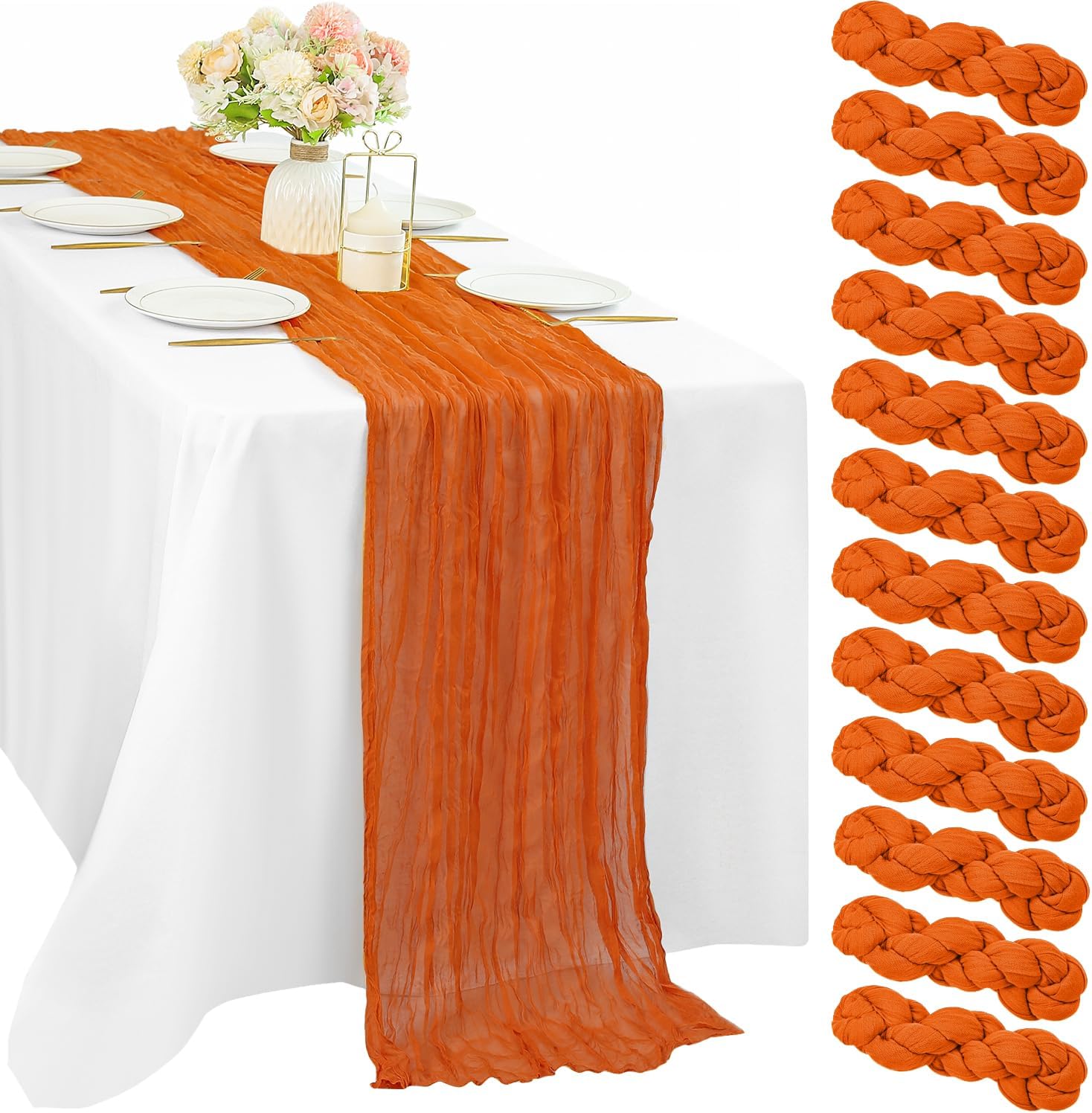 12 Pcs 10FT Sage Green Cheesecloth Table Runner 35 x 120 Inches Long Runner for Tables Gauze Fabric Boho Table Runner Decoration Rustic Sheer Runner for Wedding Baby Shower Birthday Party (Sage Green)