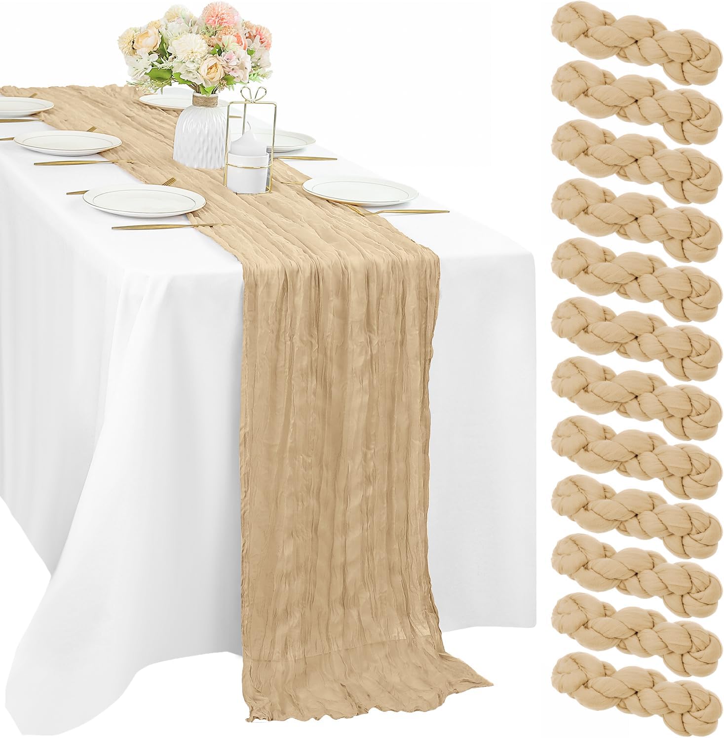 12 Pcs 10FT Sage Green Cheesecloth Table Runner 35 x 120 Inches Long Runner for Tables Gauze Fabric Boho Table Runner Decoration Rustic Sheer Runner for Wedding Baby Shower Birthday Party (Sage Green)