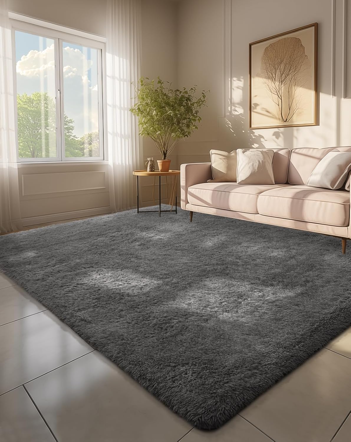 Ophanie Area Rugs 9x12 Living Room, Large Grey Bedroom Carpet, Big Shag Indoor Thick Soft Nursery Rug, Gray Fluffy Carpets for Boy and Girls Room Dorm Home Decor Aesthetic