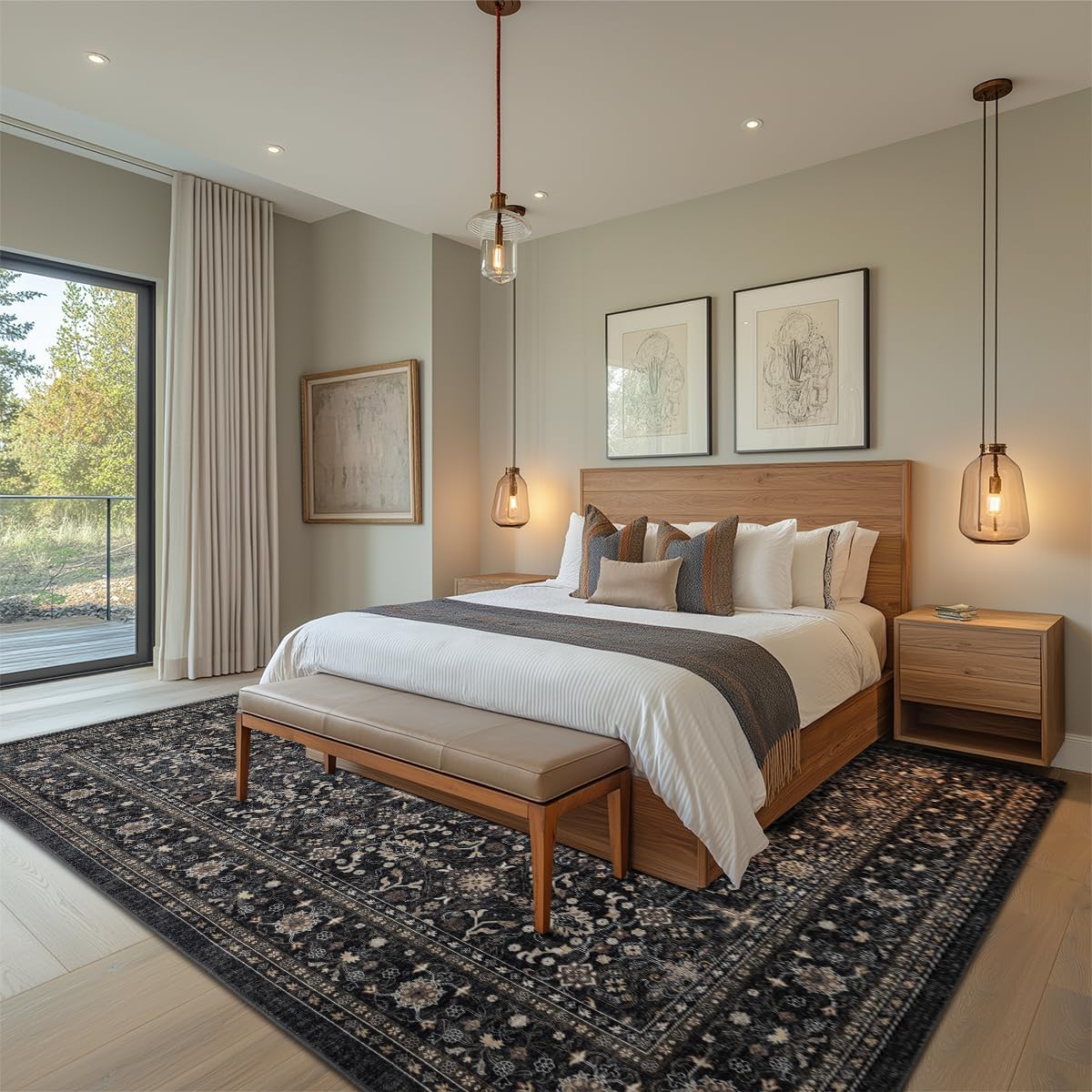 Ruaruarug Area Rug Non Slip Machine Washable Ultra Soft Living Room/Bedroom/Kitchen/Outdoor/Classroom Black Grey, 8'×10'