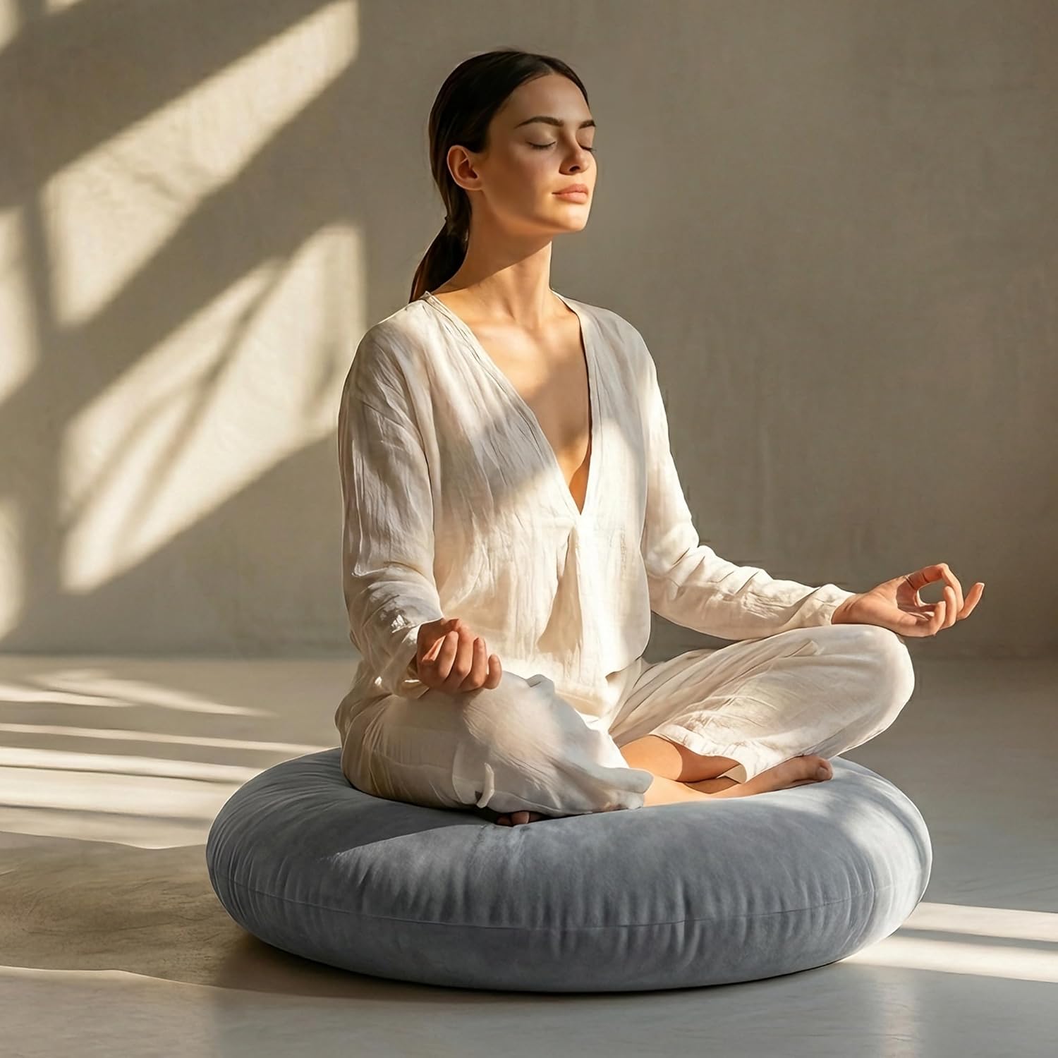 Codi Large Meditation Cushions – Round Floor Pillows for Adults with Removable Washable Cover, Soft and Supportive Floor Cushion for Yoga, Seating and Dog Bed, 32 inch - Grey