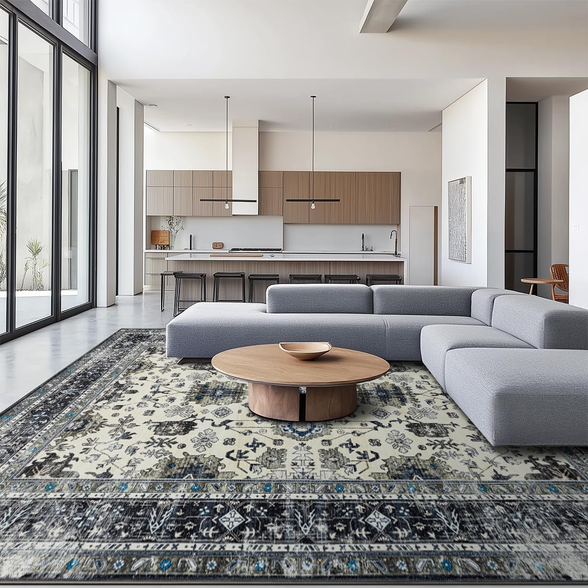 Ruaruarug Area Rug Non Slip Machine Washable Ultra Soft Living Room/Bedroom/Kitchen/Outdoor/Classroom Black Grey, 8'×10'