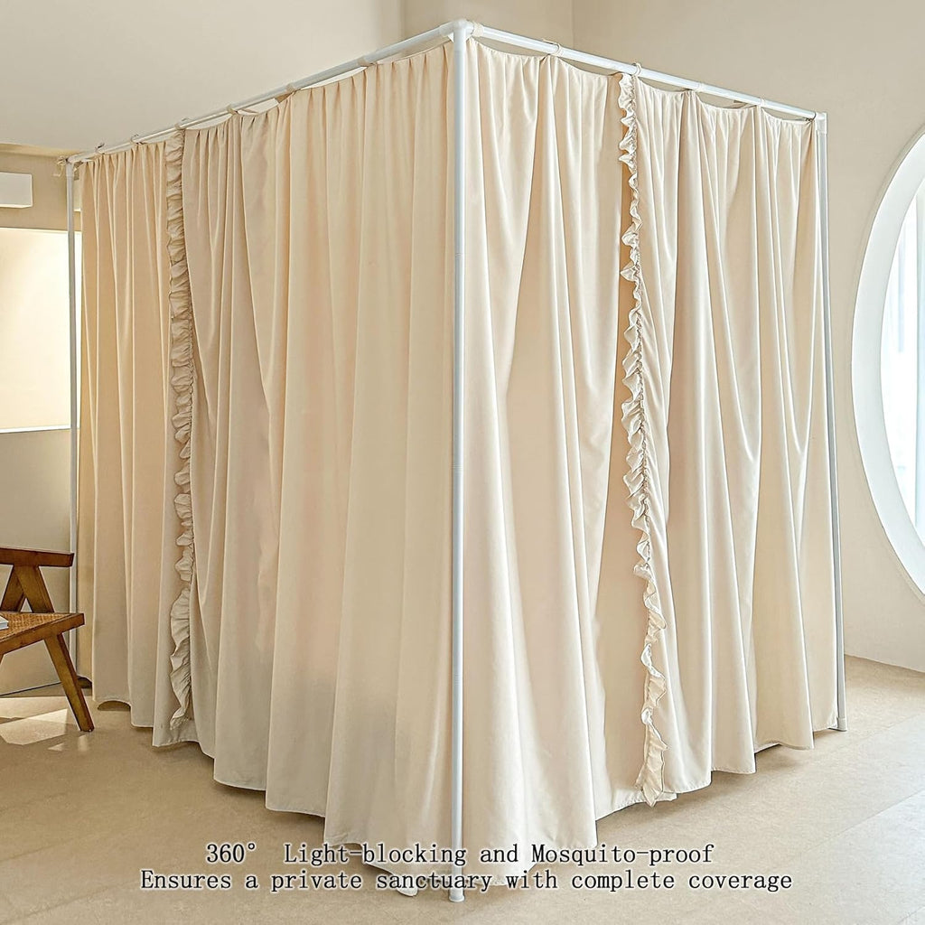 AIKASY Princess Canopy Bed Curtains with Top Ties - Windproof & Lightproof for Girls' Adult Bedroom Decor | Bed Canopy Drapes (Queen,Khaki)