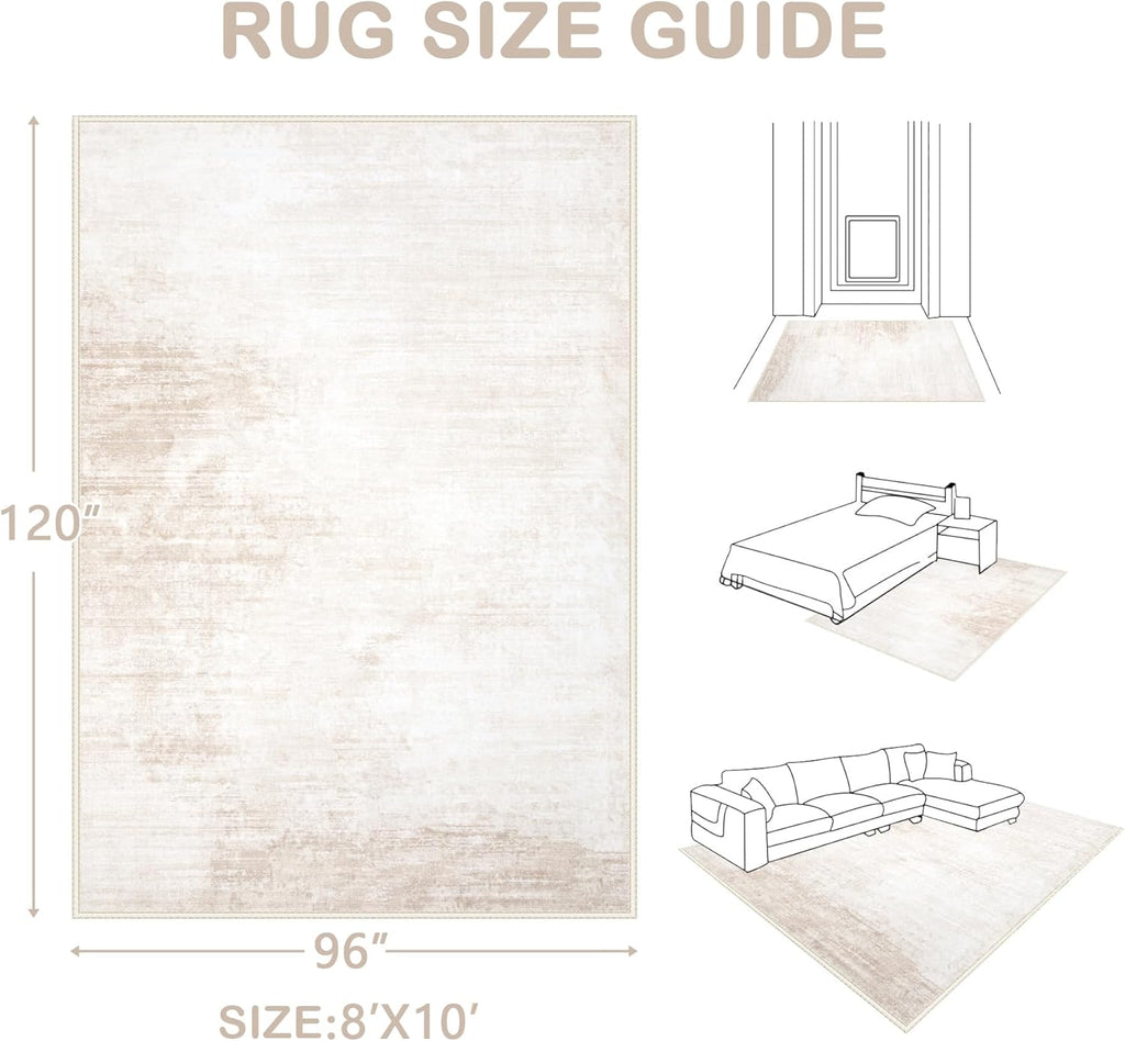 Area Rugs 8x10 Living Room: Washable Rug Modern Abstract Large Rugs Soft Non Slip Neutral Rug Stain Resistant Indoor Carpet for Bedroom Kitchen Dining Room Table Nursery Home Office Rugs(Beige,8'x10')