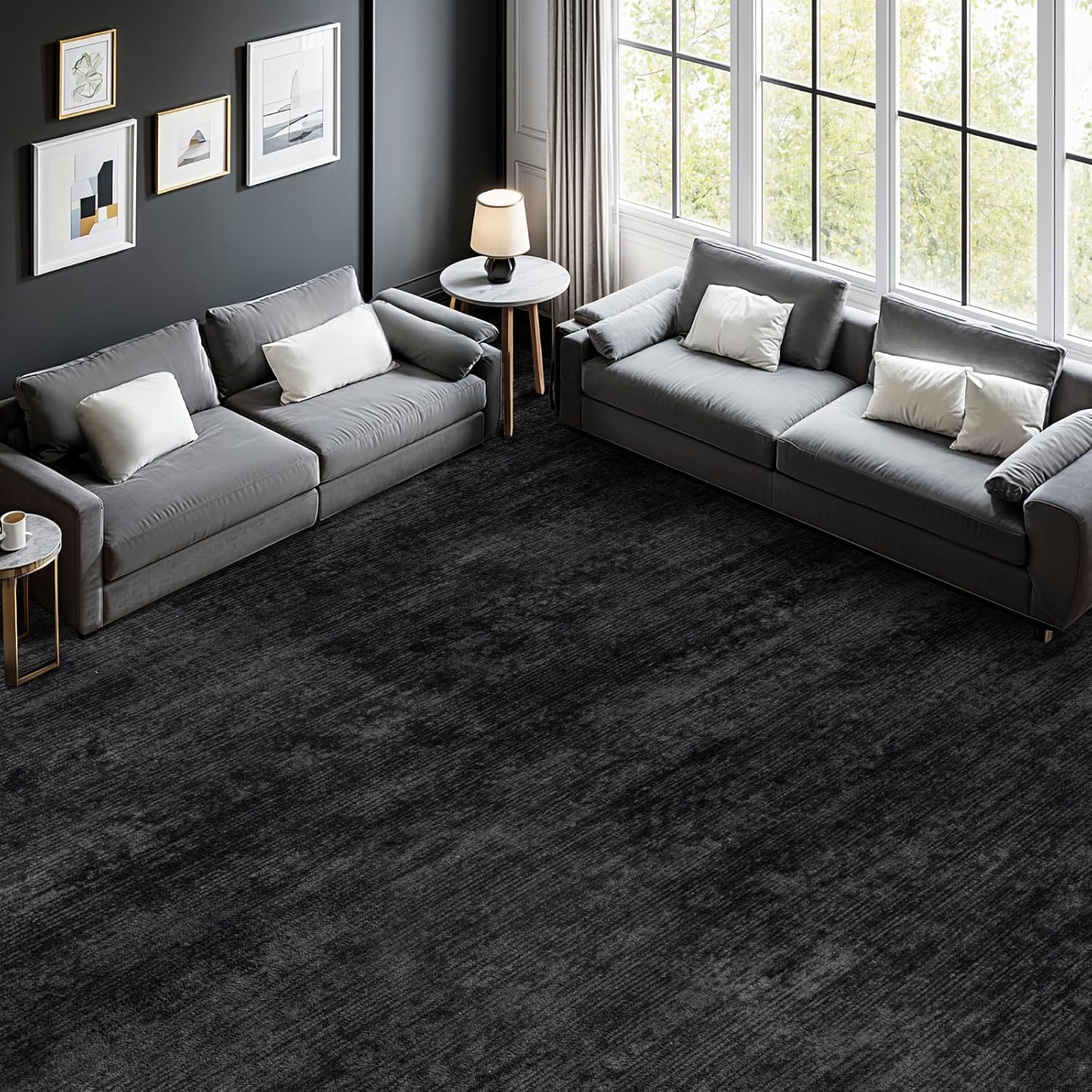 LIANLAM Washable Rug 8x10 Area Rugs for Living Room - Stain Resistant Non-Slip Backing Boho Rug for Bedroom,Durable & Ultra-Thin Vintage Large Area Rug(8x10,Black)