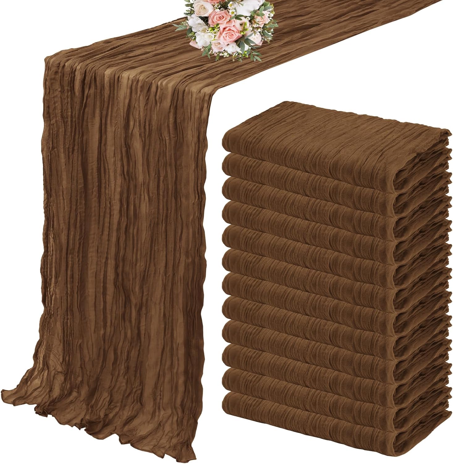 12 Pack Cheesecloth Table Runner 35 x 120 inch Long Boho Cheese Cloth Gauze Table Runners Semi Sheer Table Runner for Wedding Decor, Bridal Shower, Birthday Party (Light Pink)