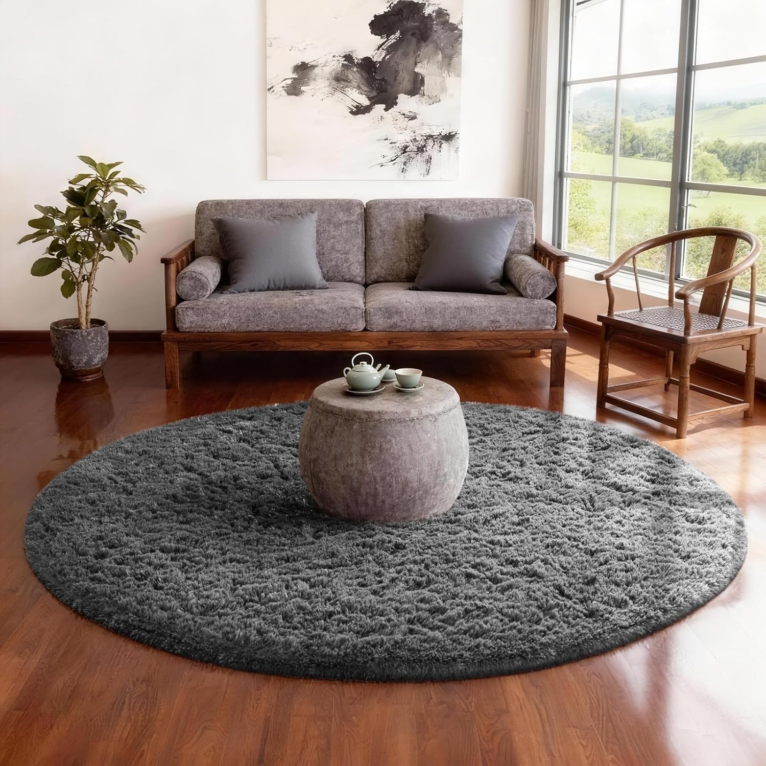 Ophanie Area Rugs 9x12 Living Room, Large Grey Bedroom Carpet, Big Shag Indoor Thick Soft Nursery Rug, Gray Fluffy Carpets for Boy and Girls Room Dorm Home Decor Aesthetic