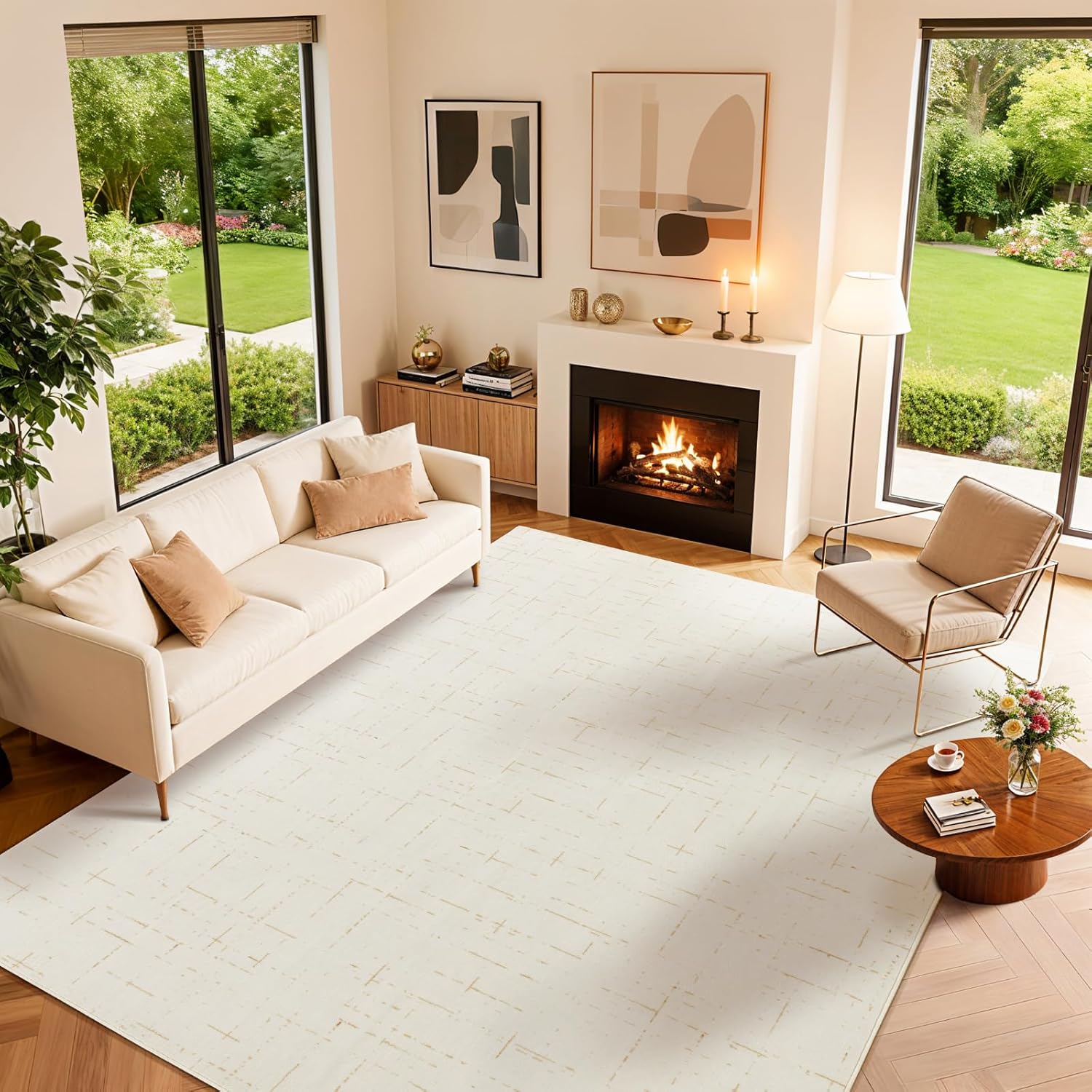 LIANLAM Washable Rug 8x10 Area Rugs for Living Room - Stain Resistant Non-Slip Backing Boho Rug for Bedroom,Durable & Ultra-Thin Vintage Large Area Rug(8x10,Black)