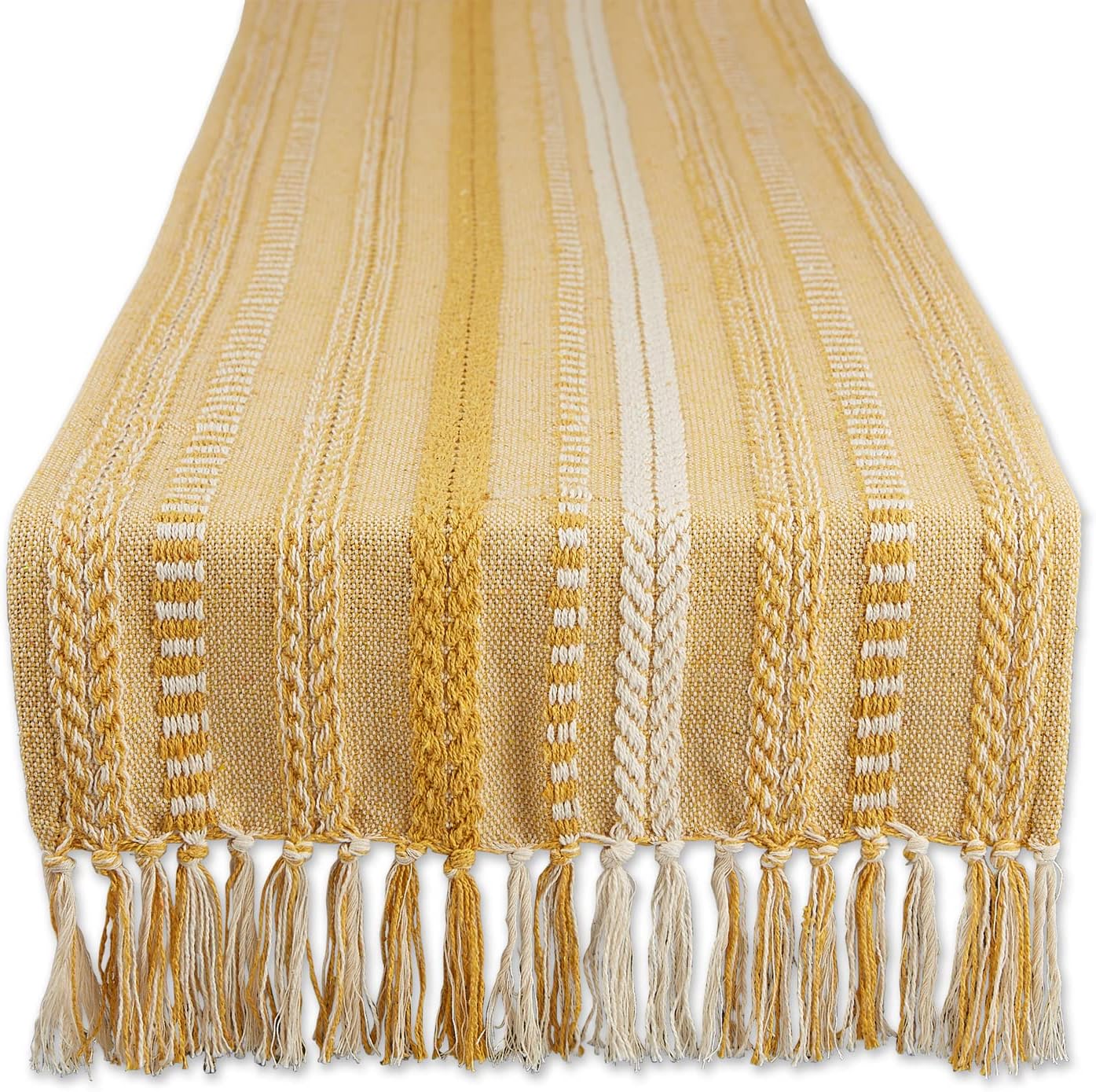 DII Farmhouse Braided Stripe Table Runner Collection, 15x108 (15x113, Fringe Included), French Blue