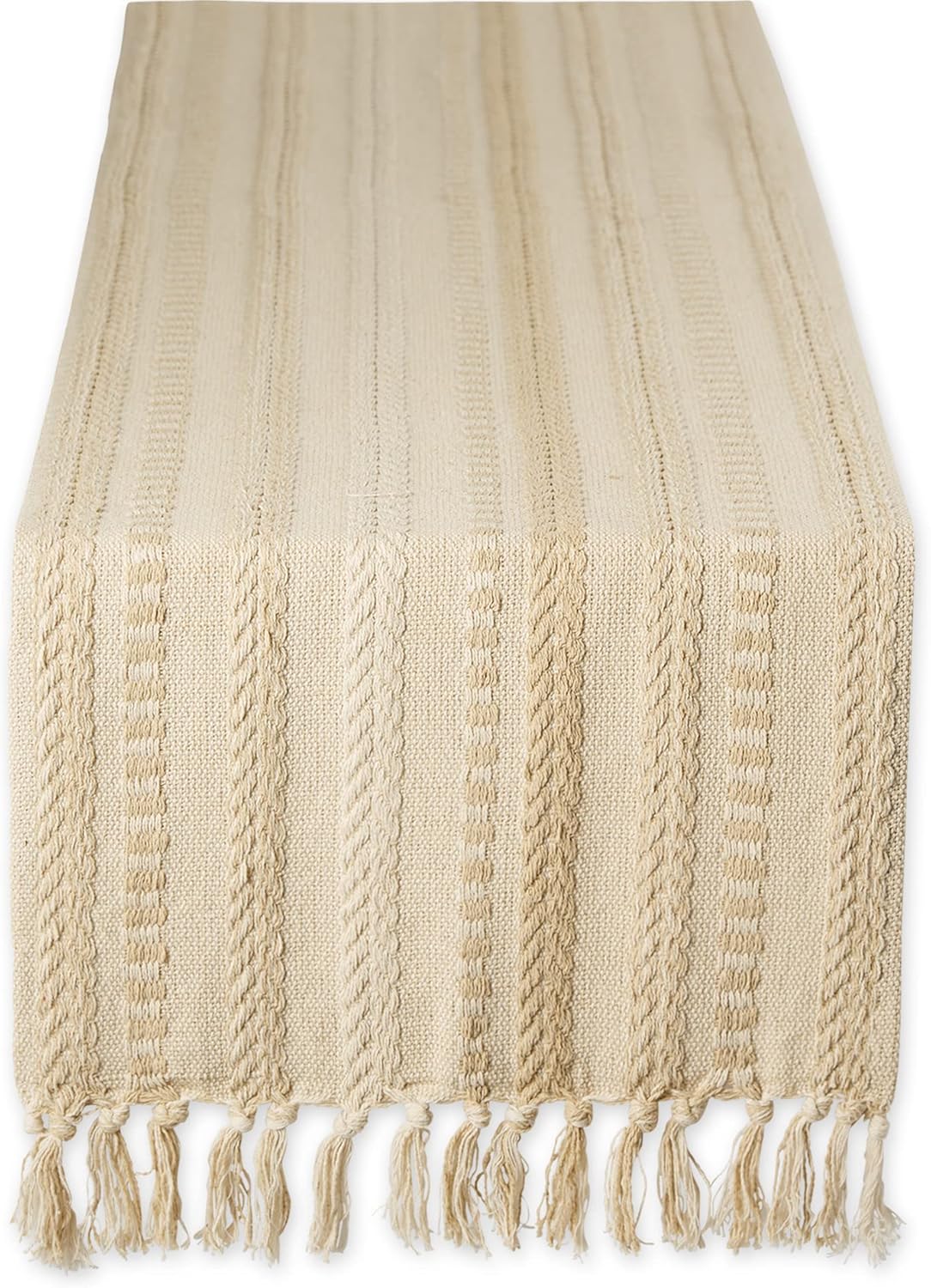 DII Farmhouse Braided Stripe Table Runner Collection, 15x108 (15x113, Fringe Included), French Blue
