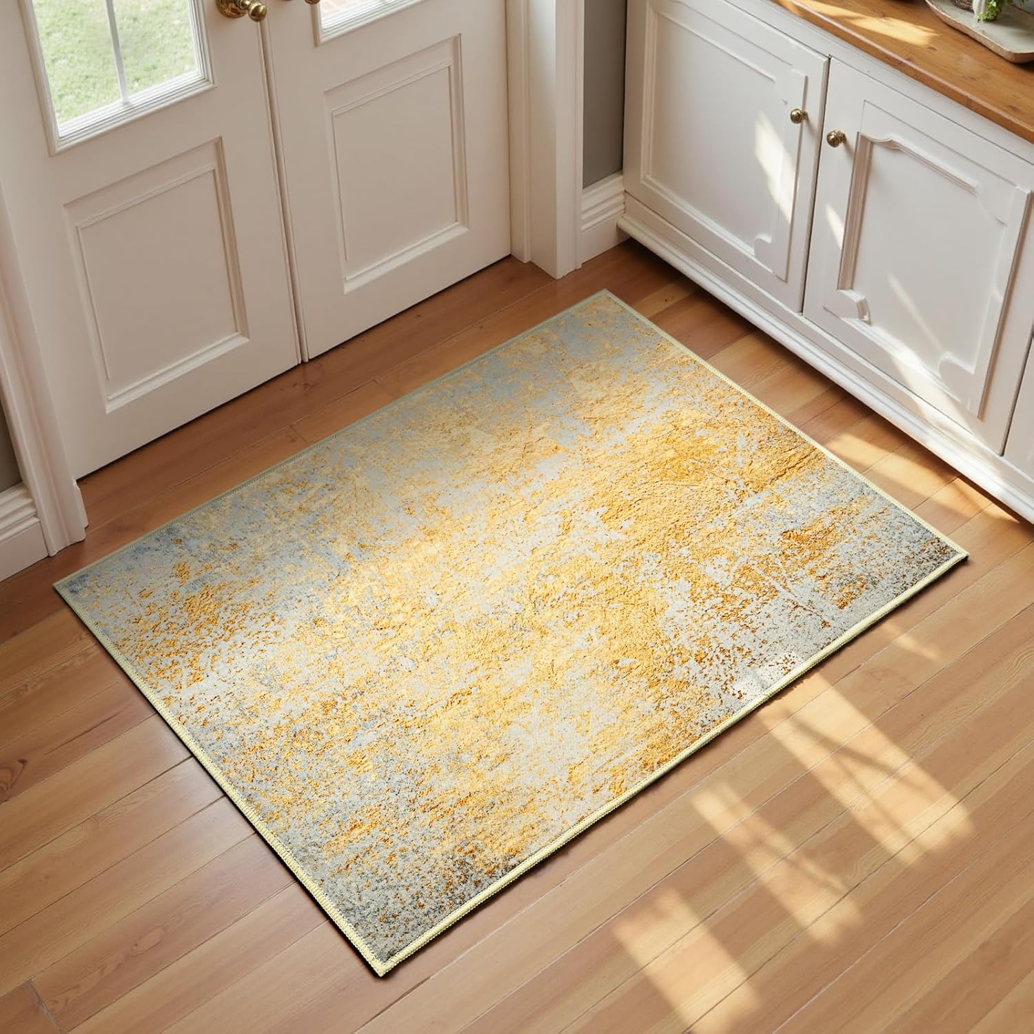 Living Room Rug 8x10 Gray Area Rugs Machine Washable Abstract Boho Large Rug Non-Slip Non-Shedding Faux Wool Indoor Vintage Carpet for Bedroom, Classroom, Dining Room, Kids Playroom