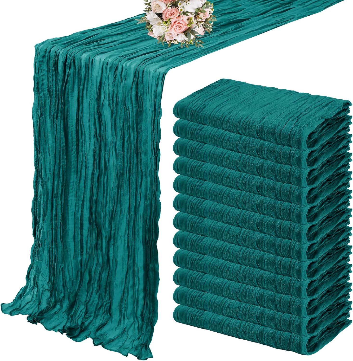 12 Pack Cheesecloth Table Runner 35 x 120 inch Long Boho Cheese Cloth Gauze Table Runners Semi Sheer Table Runner for Wedding Decor, Bridal Shower, Birthday Party (Light Pink)