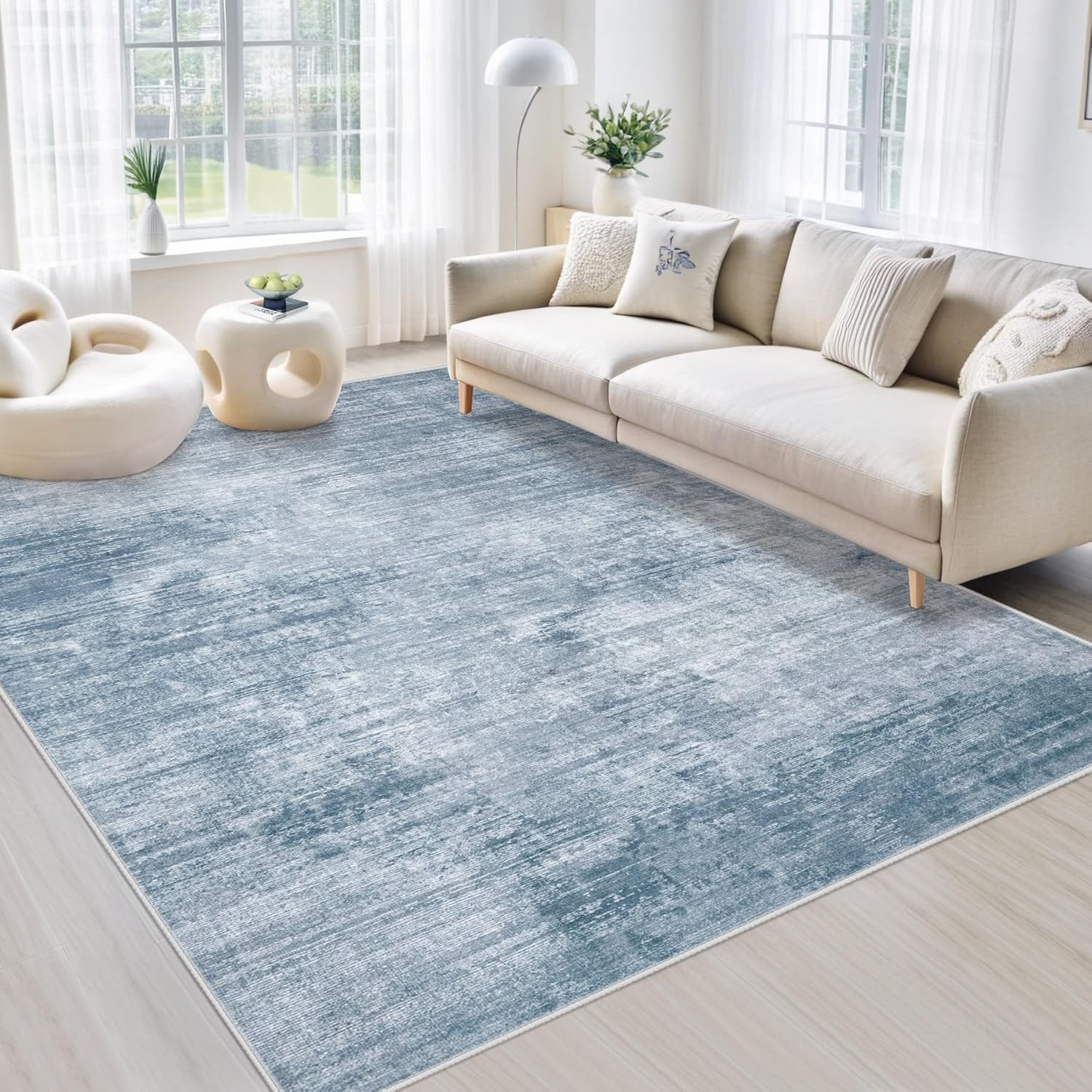 Area Rugs 8x10 Living Room: Washable Rug Modern Abstract Large Rugs Soft Non Slip Neutral Rug Stain Resistant Indoor Carpet for Bedroom Kitchen Dining Room Table Nursery Home Office Rugs(Beige,8'x10')