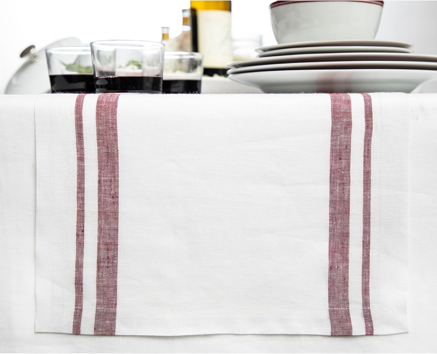 Solino Home Linen Table Runner 48 Inches - French Stripe, 100% Pure Linen Black and Natural Farmhouse Table Runner 14 x 48 Inch Ideal for Dresser and Coffee Tables - Spring, Easter