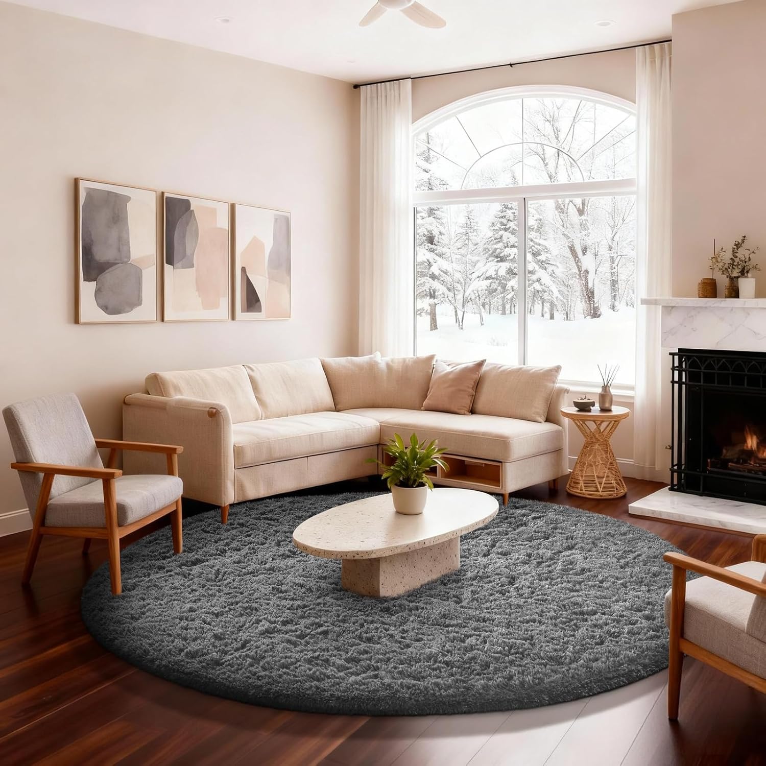 Ophanie Area Rugs 9x12 Living Room, Large Grey Bedroom Carpet, Big Shag Indoor Thick Soft Nursery Rug, Gray Fluffy Carpets for Boy and Girls Room Dorm Home Decor Aesthetic