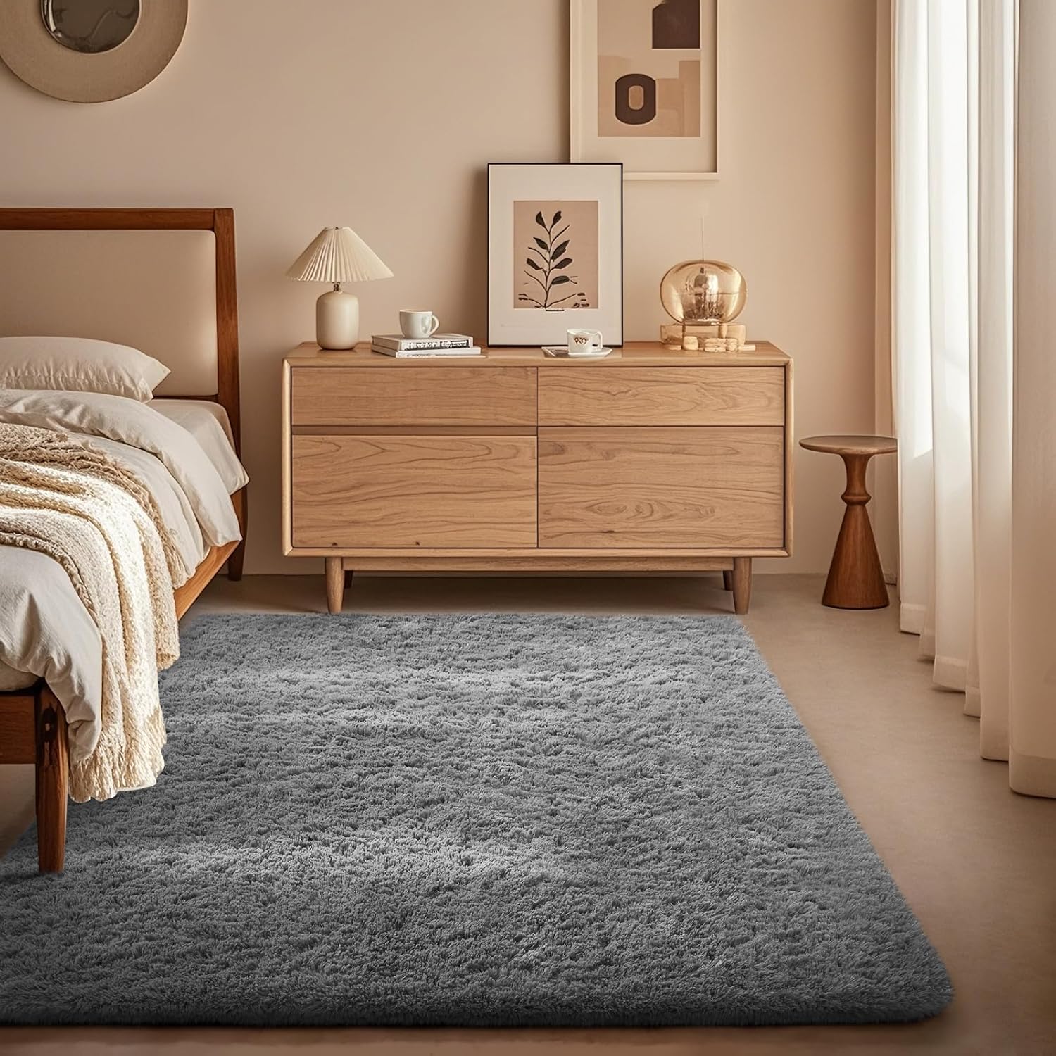 Ophanie Area Rugs 9x12 Living Room, Large Grey Bedroom Carpet, Big Shag Indoor Thick Soft Nursery Rug, Gray Fluffy Carpets for Boy and Girls Room Dorm Home Decor Aesthetic