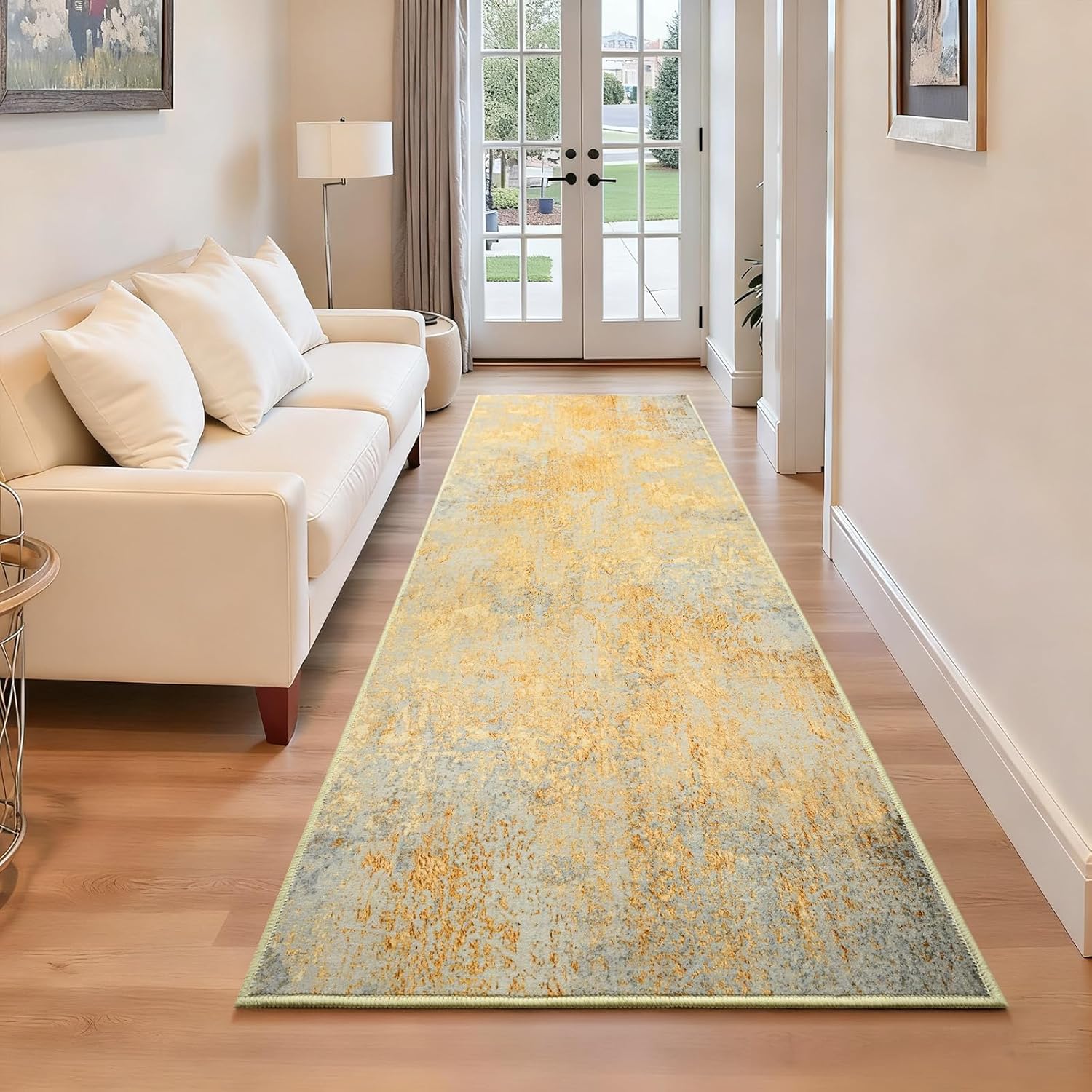 Living Room Rug 8x10 Gray Area Rugs Machine Washable Abstract Boho Large Rug Non-Slip Non-Shedding Faux Wool Indoor Vintage Carpet for Bedroom, Classroom, Dining Room, Kids Playroom