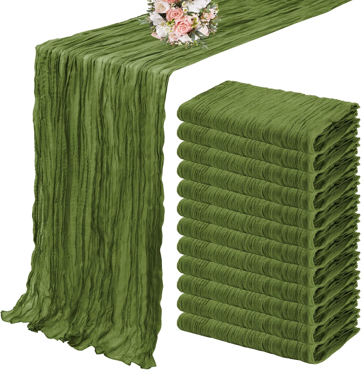 12 Pack Cheesecloth Table Runner 35 x 120 inch Long Boho Cheese Cloth Gauze Table Runners Semi Sheer Table Runner for Wedding Decor, Bridal Shower, Birthday Party (Light Pink)