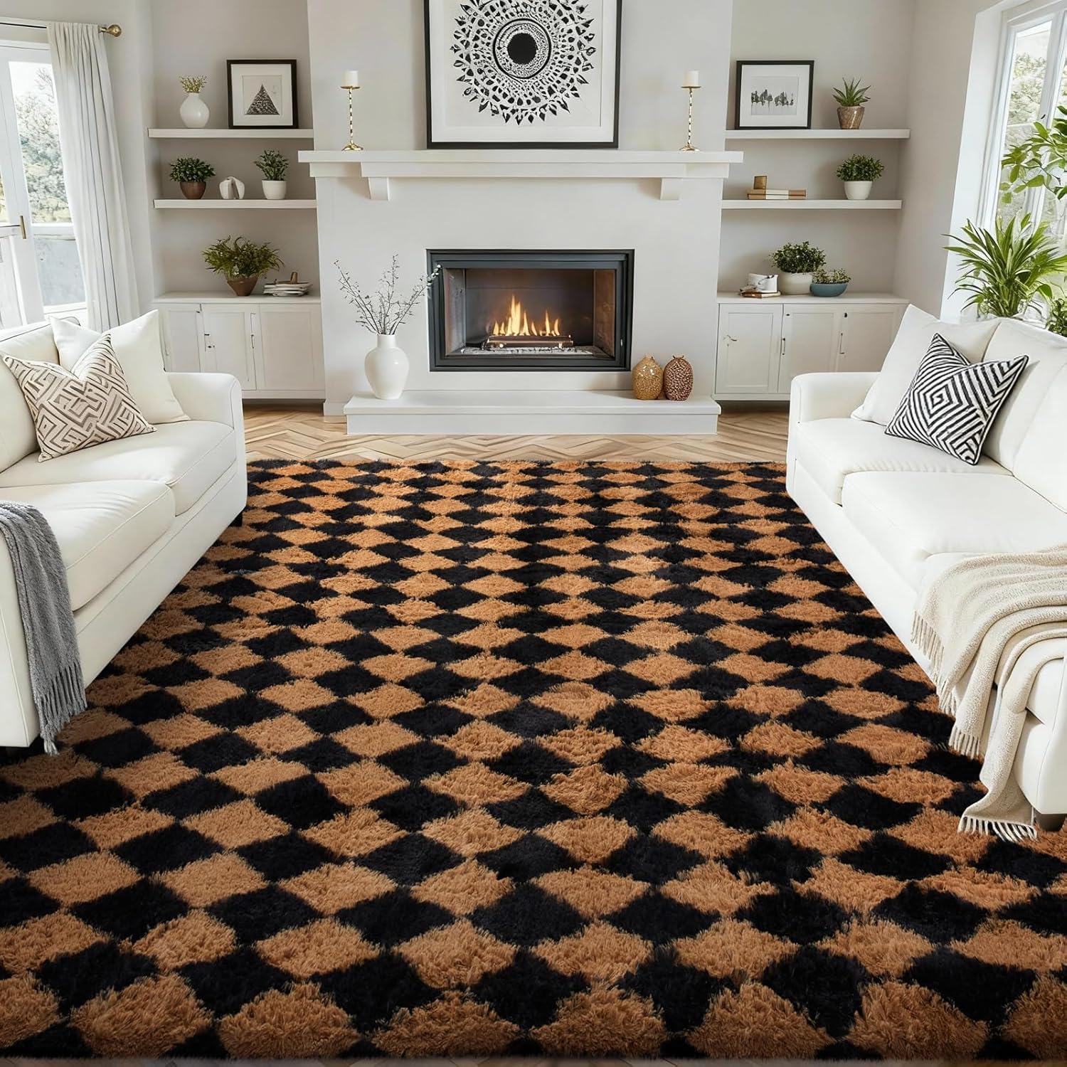 Ophanie Area Rugs 9x12 Living Room, Large Grey Bedroom Carpet, Big Shag Indoor Thick Soft Nursery Rug, Gray Fluffy Carpets for Boy and Girls Room Dorm Home Decor Aesthetic