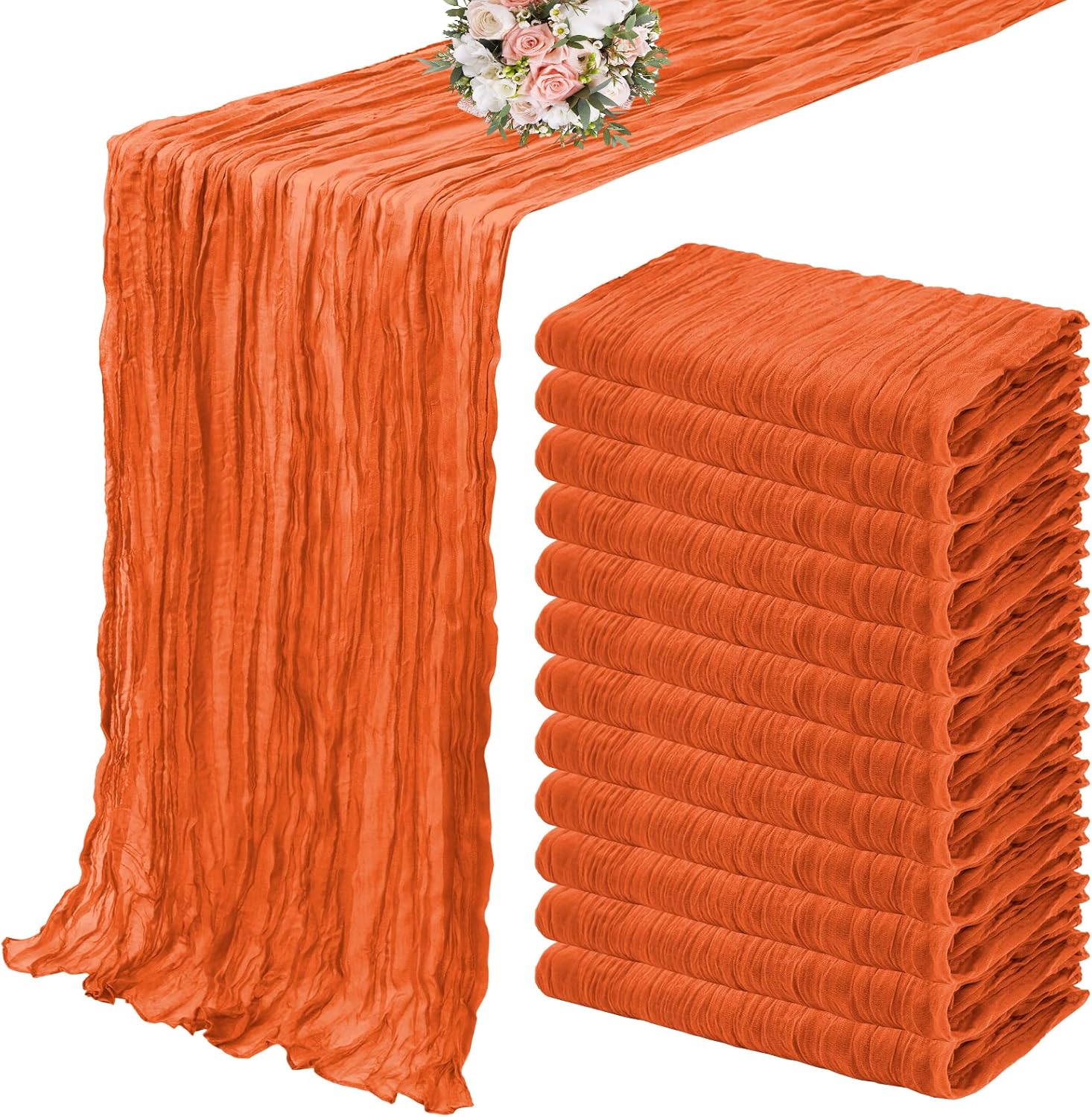 12 Pack Cheesecloth Table Runner 35 x 120 inch Long Boho Cheese Cloth Gauze Table Runners Semi Sheer Table Runner for Wedding Decor, Bridal Shower, Birthday Party (Light Pink)