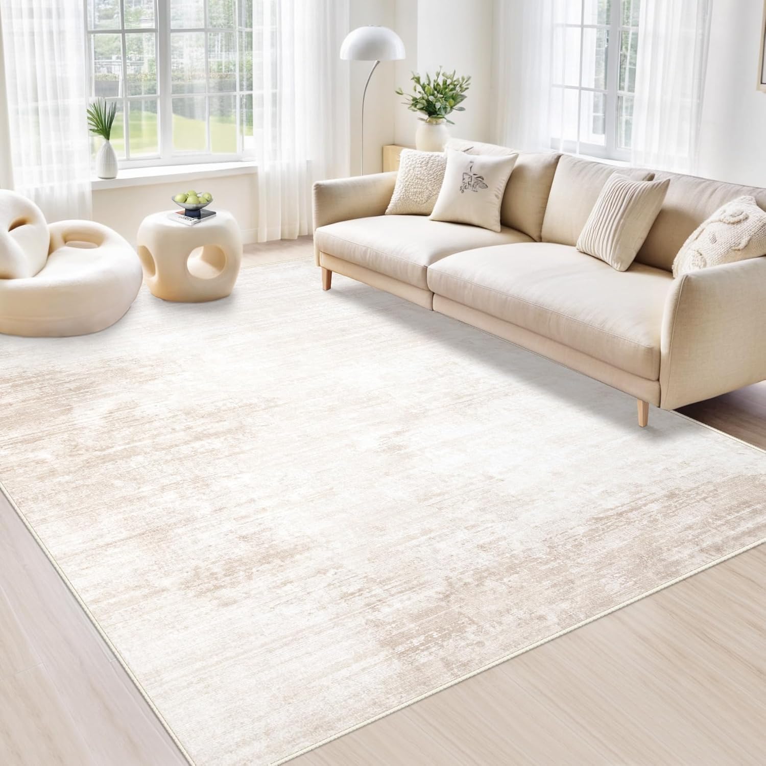 Area Rugs 8x10 Living Room: Washable Rug Modern Abstract Large Rugs Soft Non Slip Neutral Rug Stain Resistant Indoor Carpet for Bedroom Kitchen Dining Room Table Nursery Home Office Rugs(Beige,8'x10')
