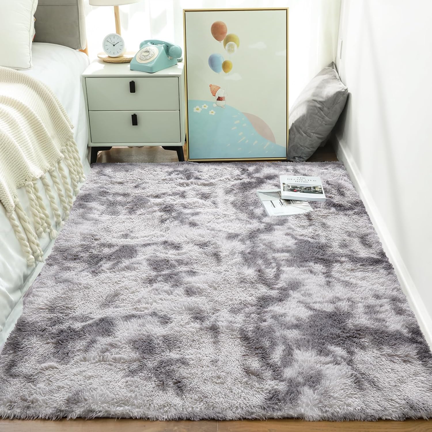 Ophanie Area Rugs 9x12 Living Room, Large Grey Bedroom Carpet, Big Shag Indoor Thick Soft Nursery Rug, Gray Fluffy Carpets for Boy and Girls Room Dorm Home Decor Aesthetic