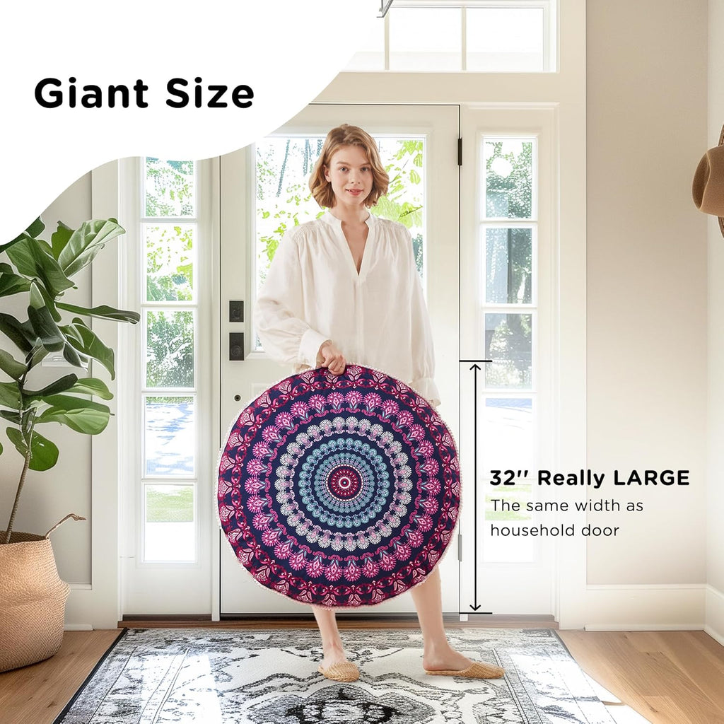 Codi Meditation Floor Pillow Set of 2, Round Large Pillows Seating for Adults, Bohemian Mandala Circle Cushion for Outdoor Fireplace Yoga Living Room, 32 Inch, Memory Foam Added, Purple Orchid New