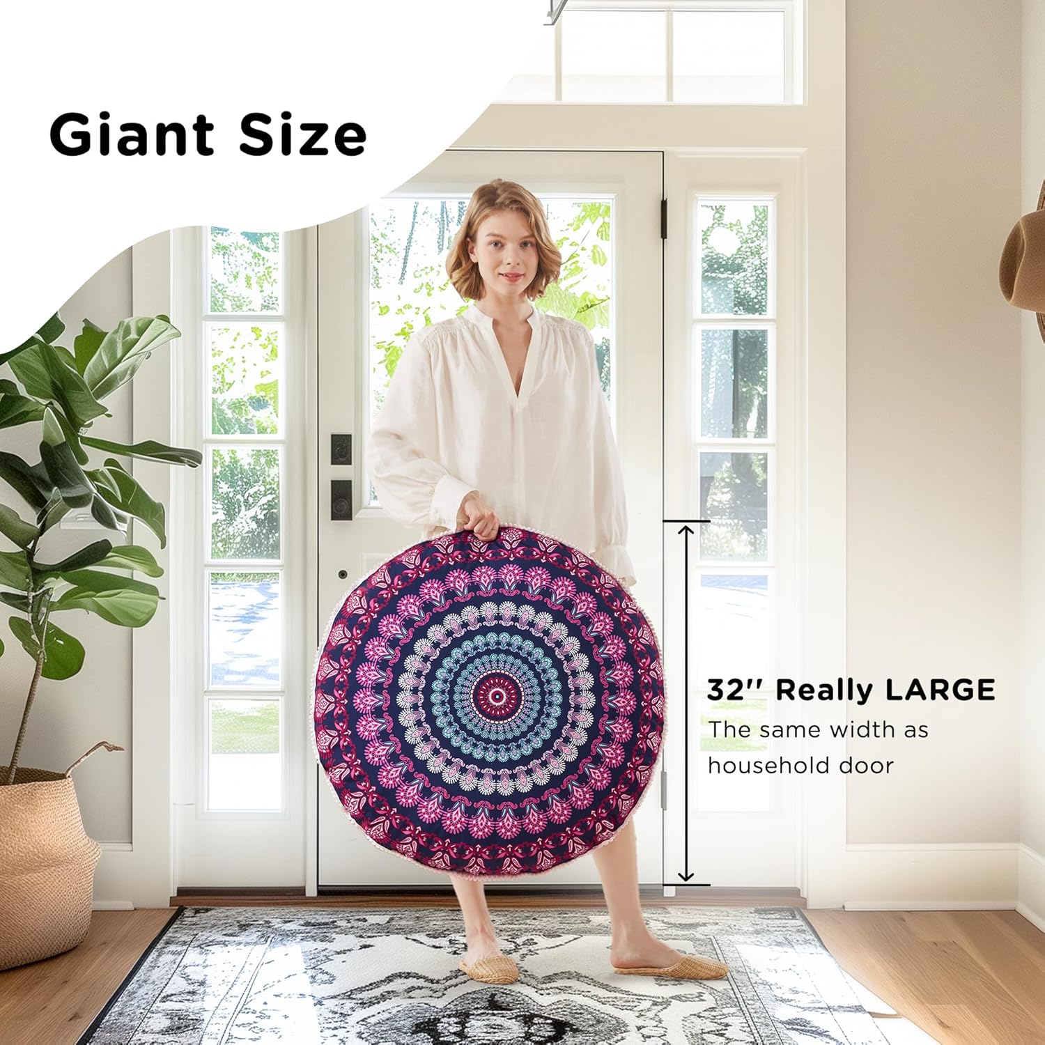 Codi Meditation Floor Pillow Set of 2, Round Large Pillows Seating for Adults, Bohemian Mandala Circle Cushion for Outdoor Fireplace Yoga Living Room, 32 Inch, Memory Foam Added, Purple Orchid New