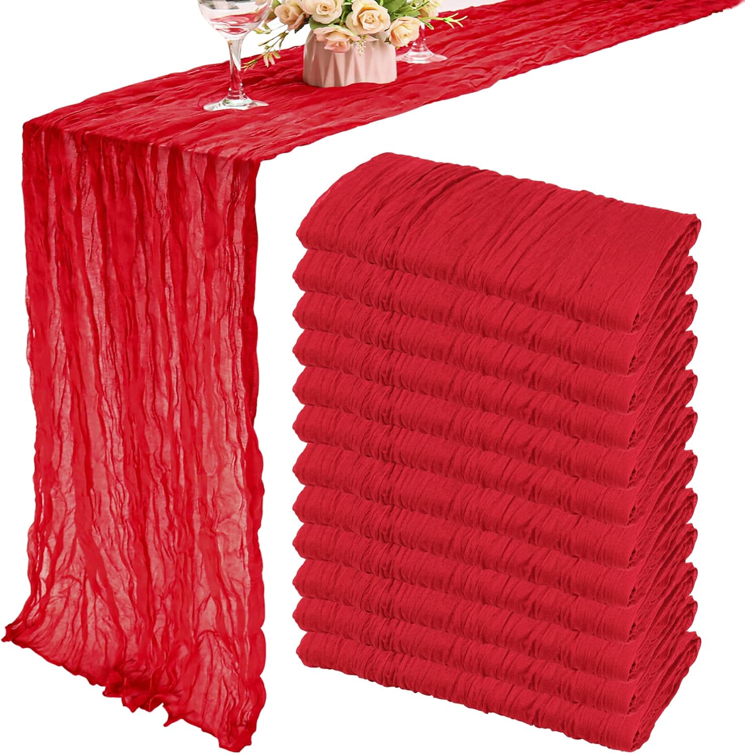 12 Pack 10Ft Cheesecloth Table Runner 35x120 Inch Boho Gauze Table Runner Cheese Cloth Long Romantic Table Runners for Wedding Bridal Shower Birthday Party Table Decor (Dusty Sage Green)