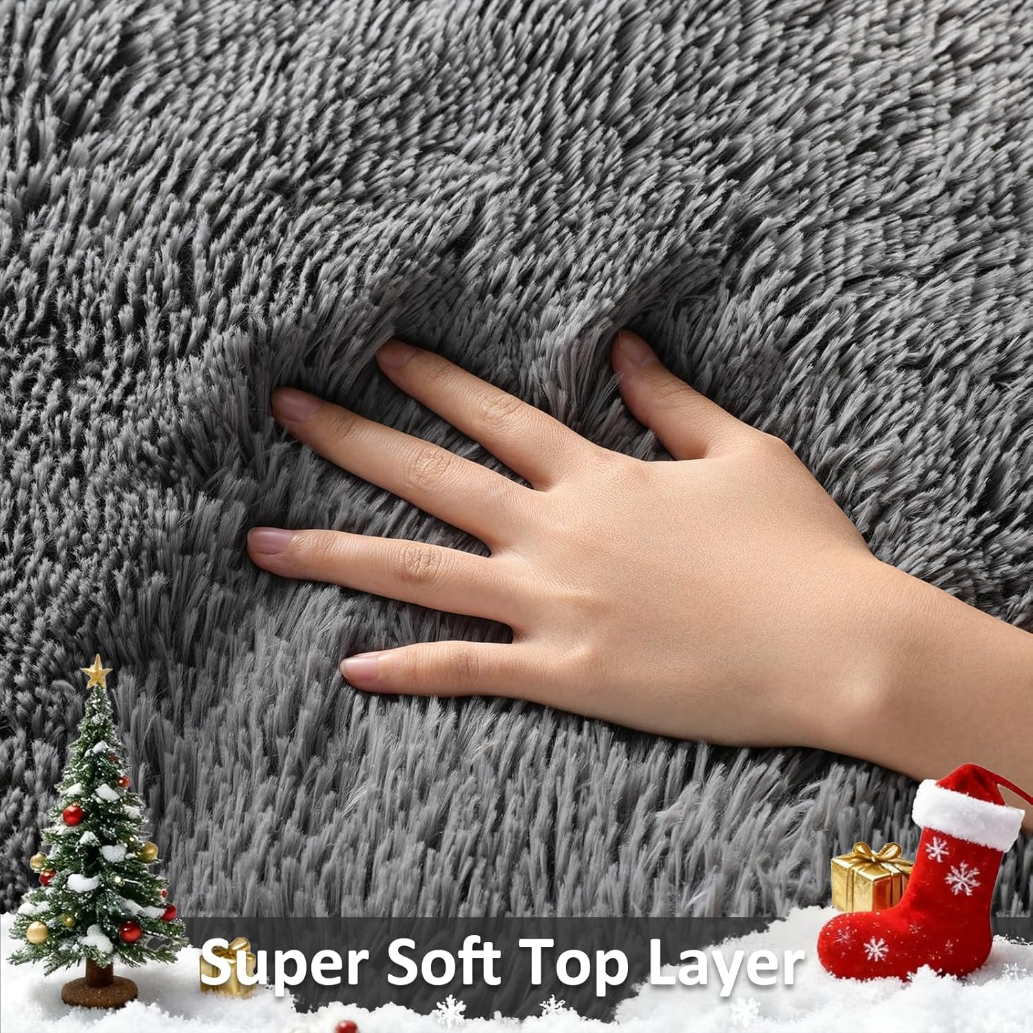Ophanie Area Rugs 9x12 Living Room, Large Grey Bedroom Carpet, Big Shag Indoor Thick Soft Nursery Rug, Gray Fluffy Carpets for Boy and Girls Room Dorm Home Decor Aesthetic