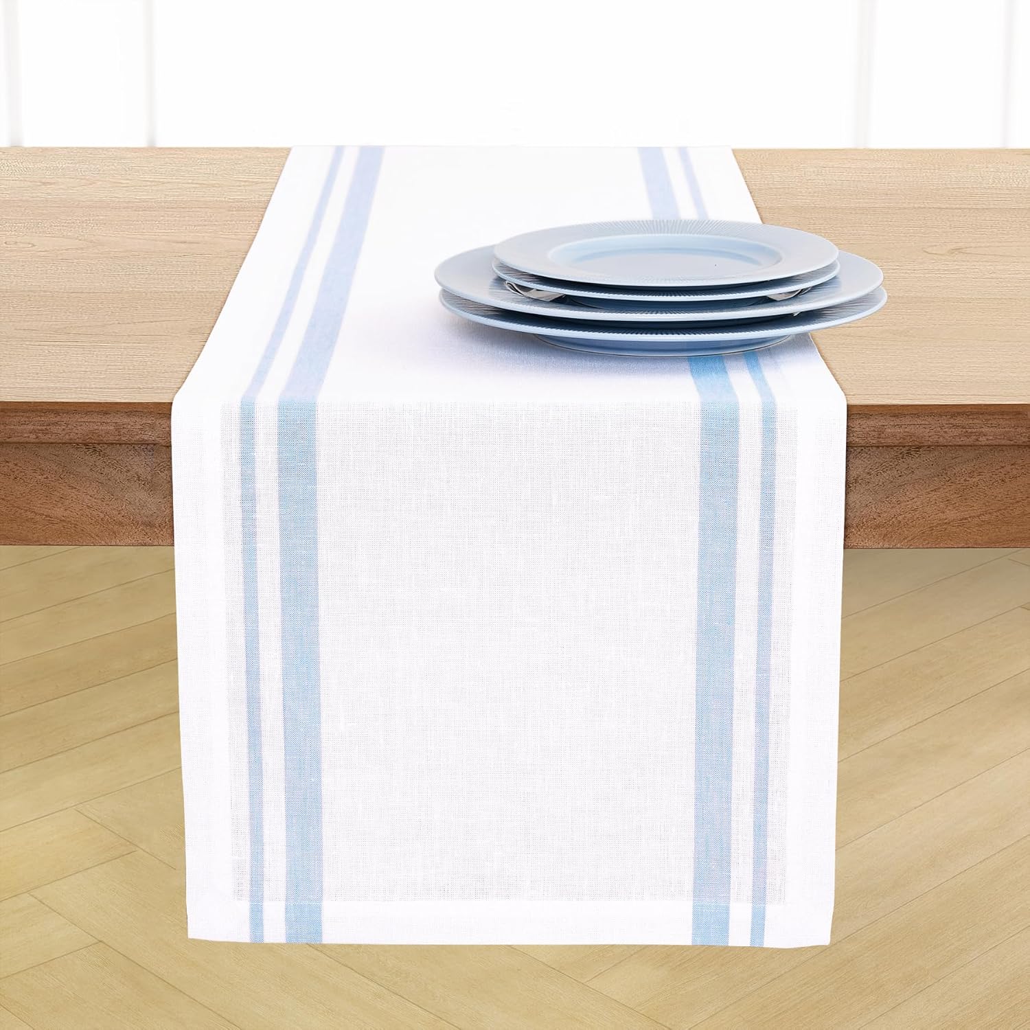 Solino Home Linen Table Runner 48 Inches - French Stripe, 100% Pure Linen Black and Natural Farmhouse Table Runner 14 x 48 Inch Ideal for Dresser and Coffee Tables - Spring, Easter