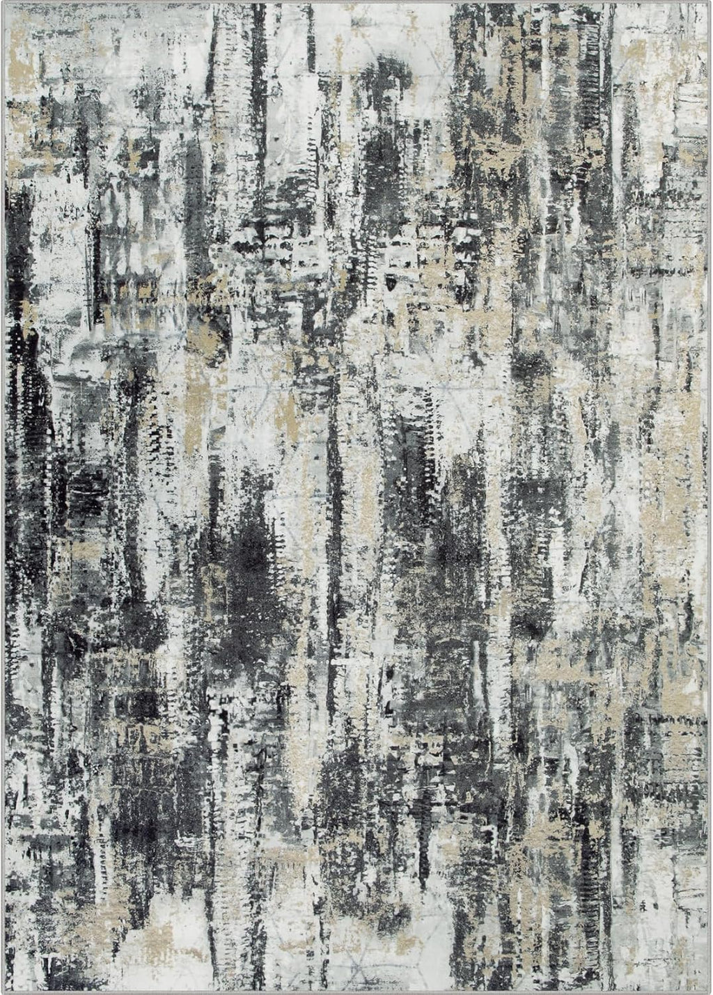8x10 Area Rugs Washable Rug: Large Modern Abstract Living Room Rug Soft Anti-Skid Thin Carpet Indoor Floor Non-Shedding Carpets for Bedroom Dining Farmhouse Nursery Home Office Black Grey Gold