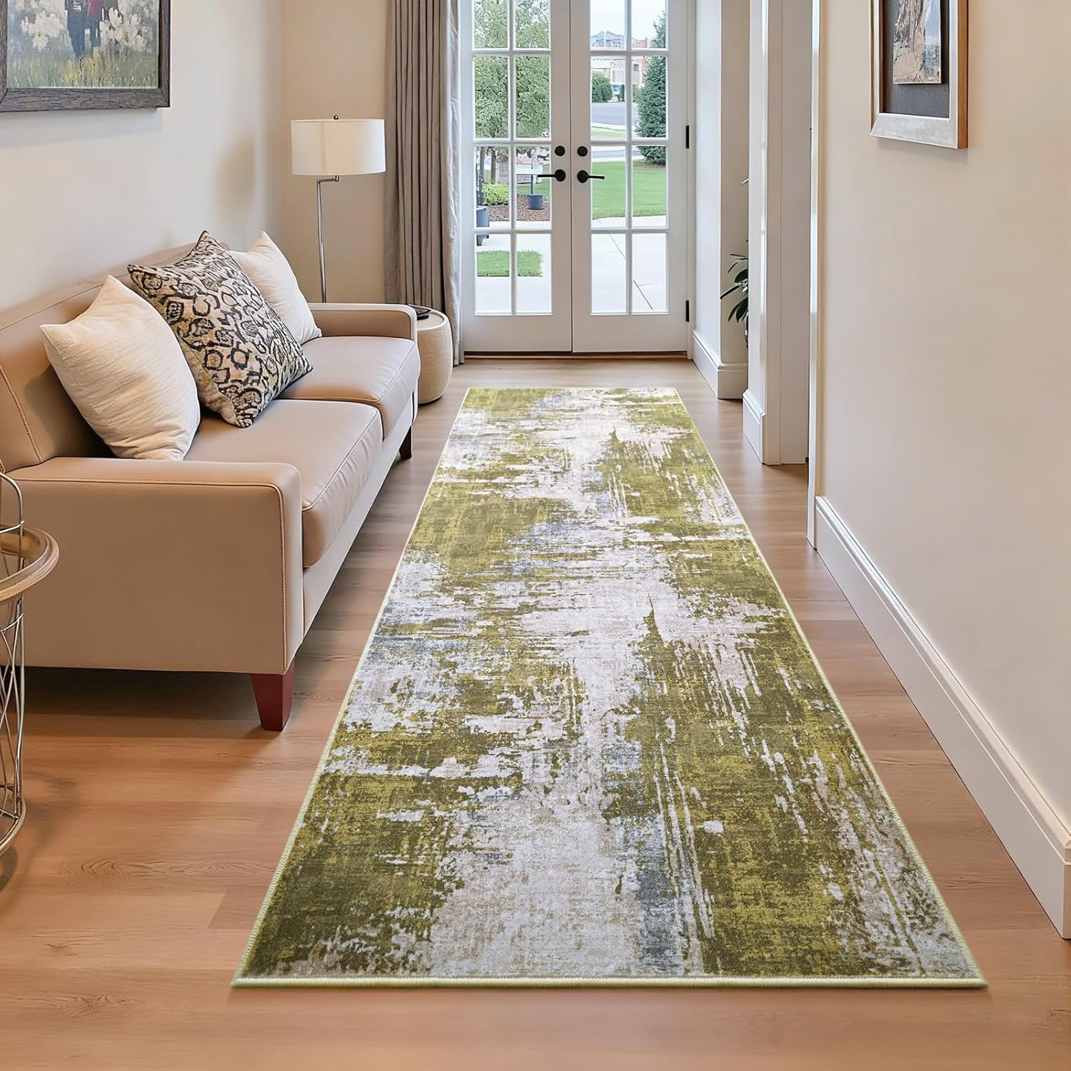 Living Room Rug 8x10 Gray Area Rugs Machine Washable Abstract Boho Large Rug Non-Slip Non-Shedding Faux Wool Indoor Vintage Carpet for Bedroom, Classroom, Dining Room, Kids Playroom