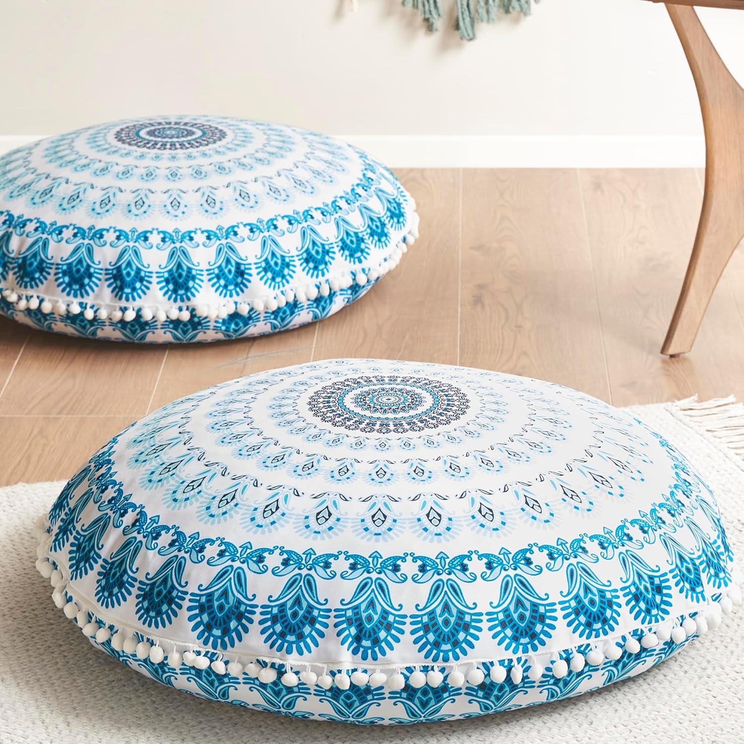 Codi Meditation Floor Pillow Set of 2, Round Large Pillows Seating for Adults, Bohemian Mandala Circle Cushion for Outdoor Fireplace Yoga Living Room, 32 Inch, Memory Foam Added, Purple Orchid New