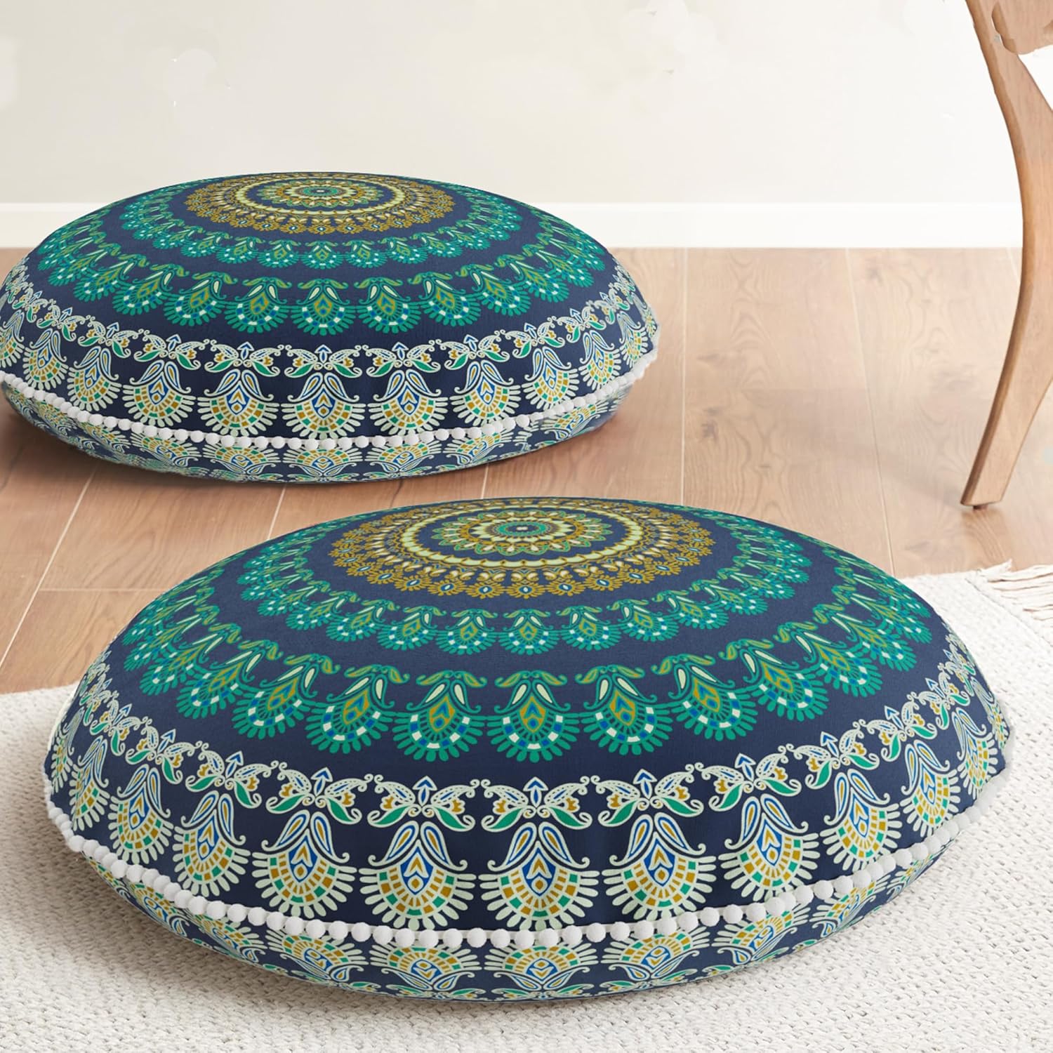 Codi Meditation Floor Pillow Set of 2, Round Large Pillows Seating for Adults, Bohemian Mandala Circle Cushion for Outdoor Fireplace Yoga Living Room, 32 Inch, Memory Foam Added, Purple Orchid New