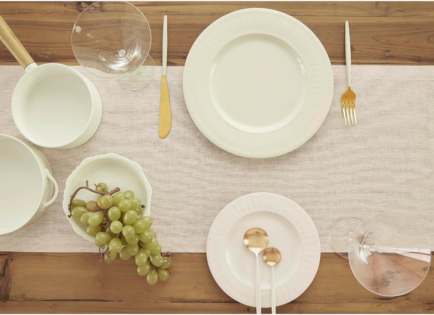 Solino Home Linen Table Runner 90 Inches Long - Athena, 100% Pure Linen Light Natural Table Runner 14 x 90 Inch for Dining, Spring, Easter