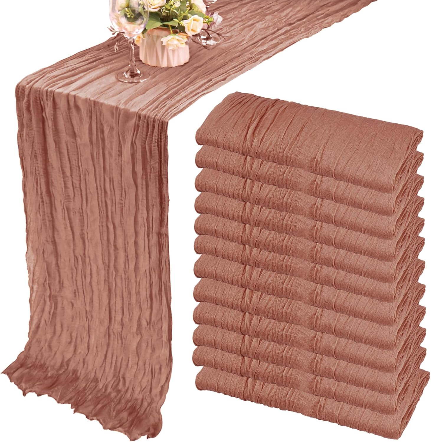 12 Pack 10Ft Cheesecloth Table Runner 35x120 Inch Boho Gauze Table Runner Cheese Cloth Long Romantic Table Runners for Wedding Bridal Shower Birthday Party Table Decor (Dusty Sage Green)