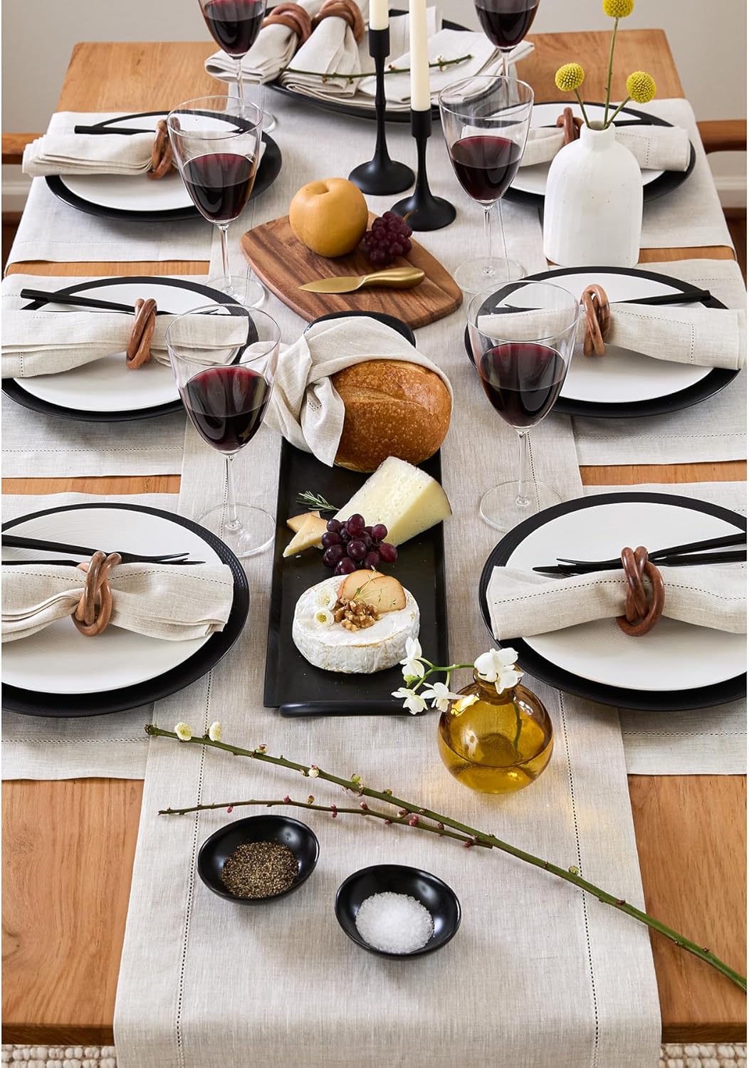 Solino Home Linen Hemstitch Table Runner 120 Inches Long - 100% Pure Linen Light Natural Table Runner 14 x 120 Inch for Spring, Easter - Classic Hemstitch