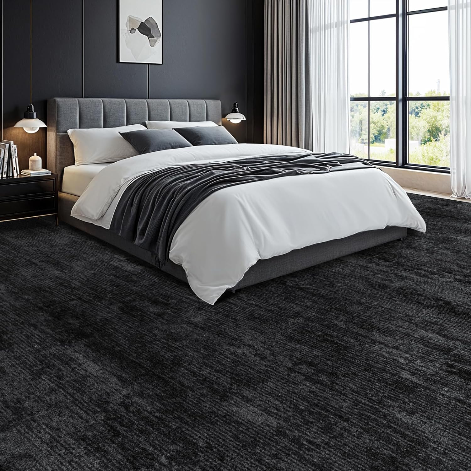 LIANLAM Washable Rug 8x10 Area Rugs for Living Room - Stain Resistant Non-Slip Backing Boho Rug for Bedroom,Durable & Ultra-Thin Vintage Large Area Rug(8x10,Black)